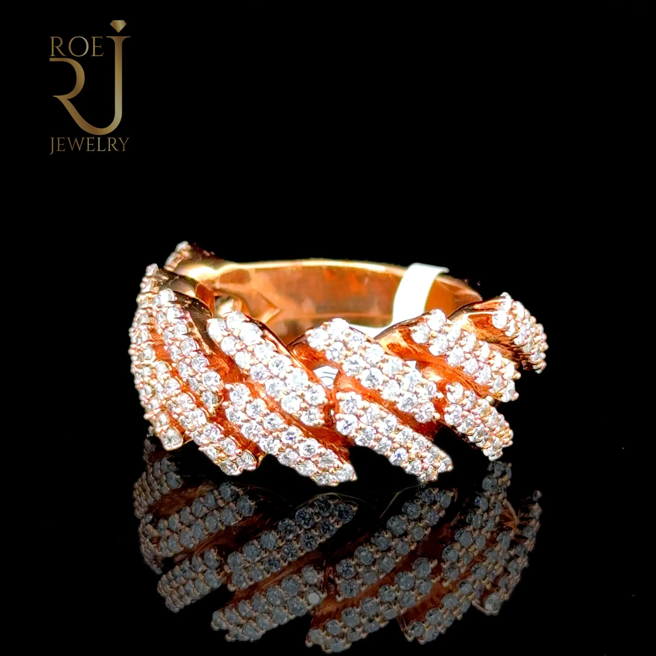 10K Rose Gold Cuban Ring with 2.20ct VS Diamonds