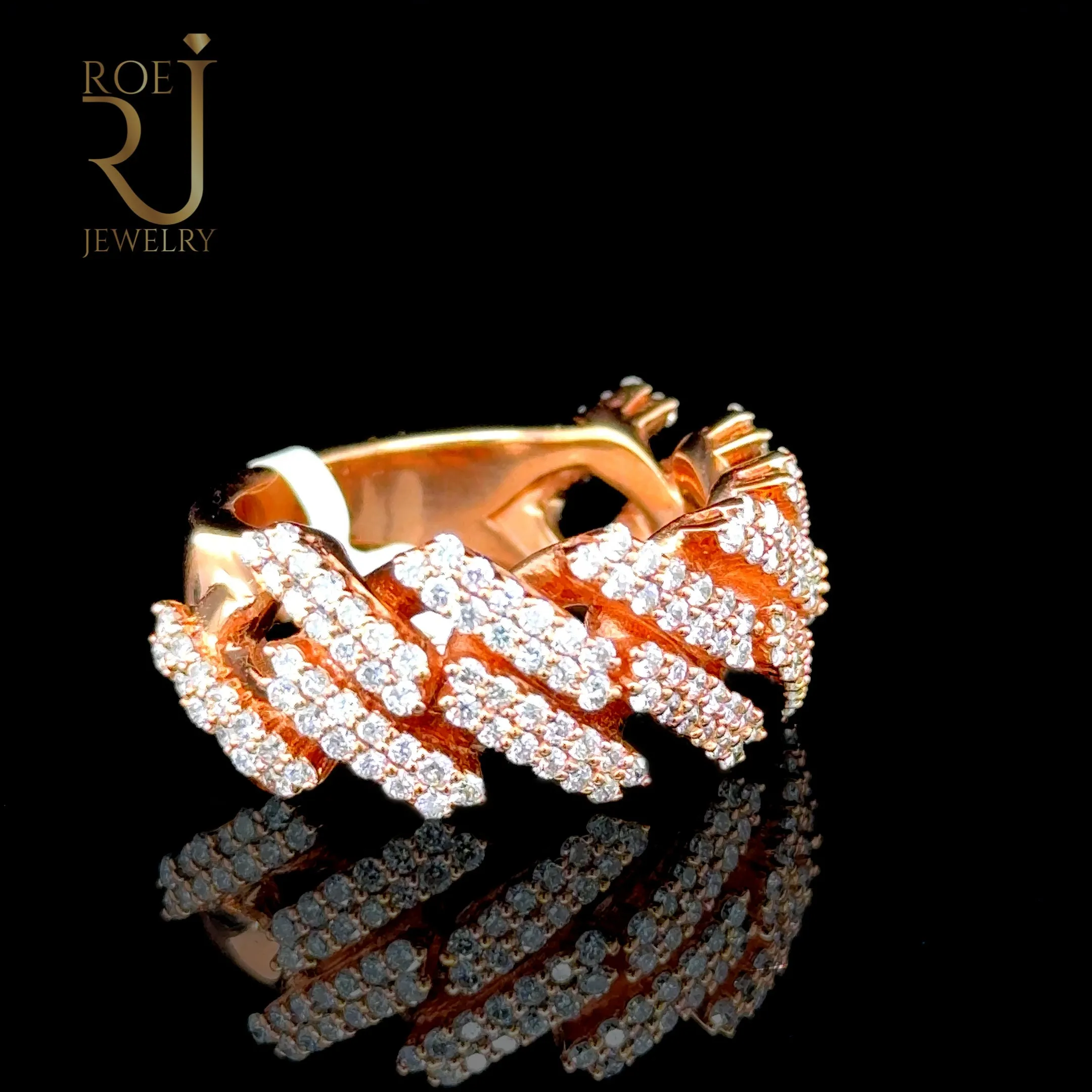 10K Rose Gold Cuban Ring with 2.20ct VS Diamonds