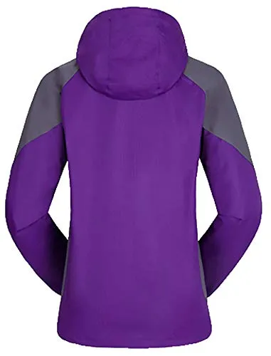 AbelWay Women's Mountain Waterproof Windproof Fleece 3 in 1 Jacket Ski Hooded Rain Coat(Purple,XS)