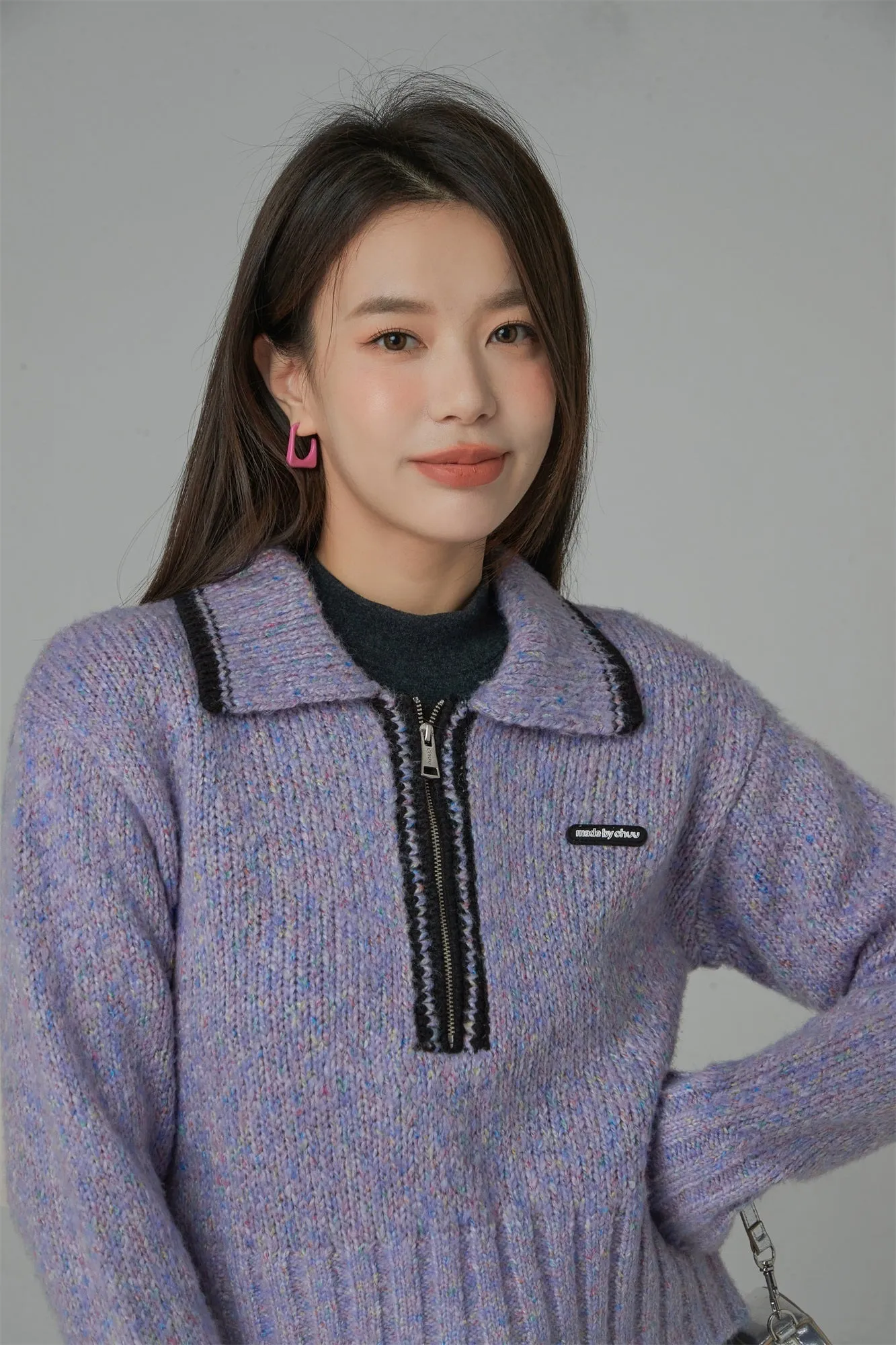 All The Lights Collar Zip Knit Sweater