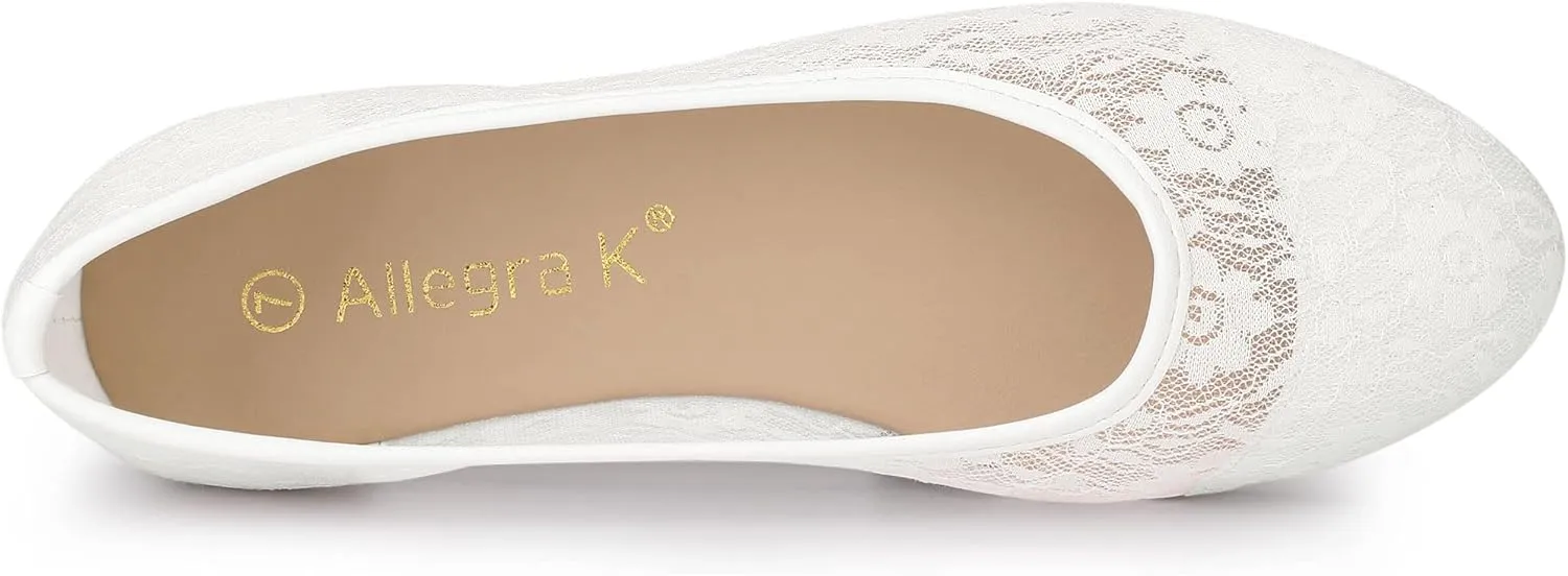 Allegra K Women's Lace Mesh Floral Round Toe Slip on Breathable Ballet Flats