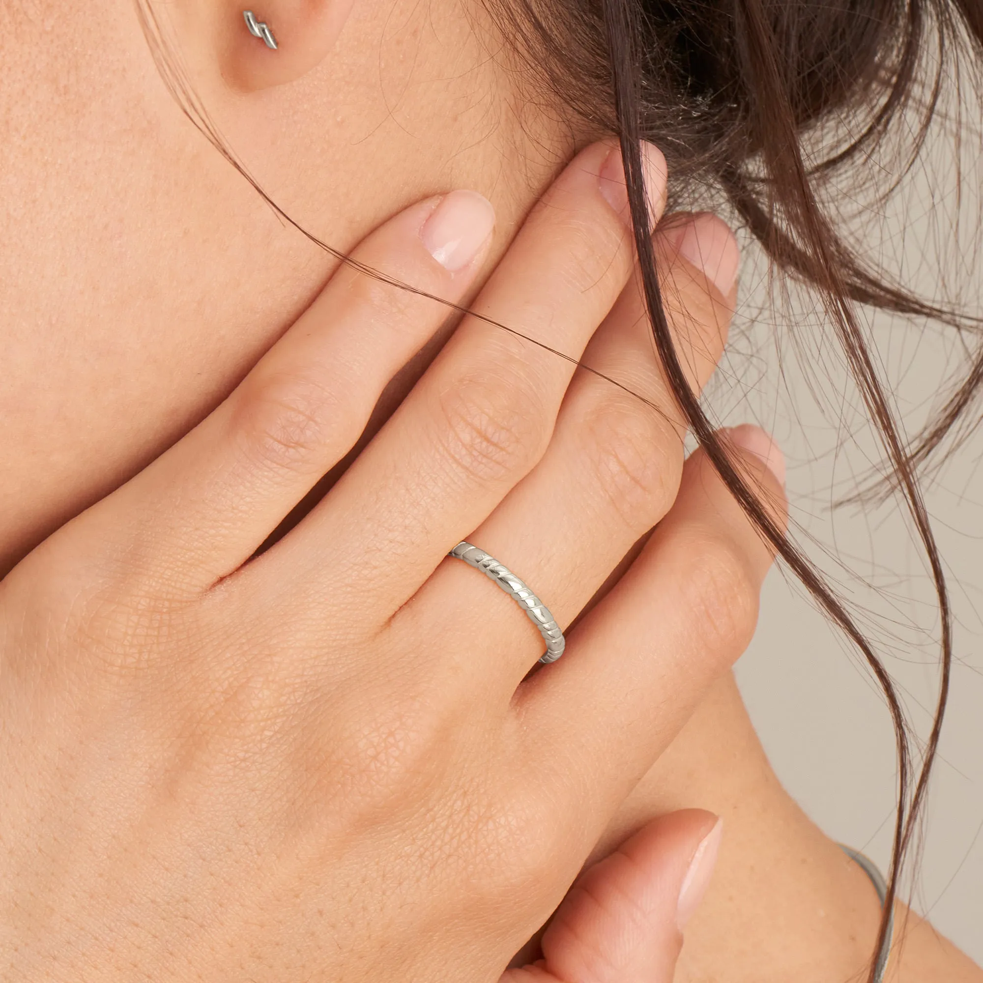 Ania Haie Silver Smooth Twist Thin Band Ring