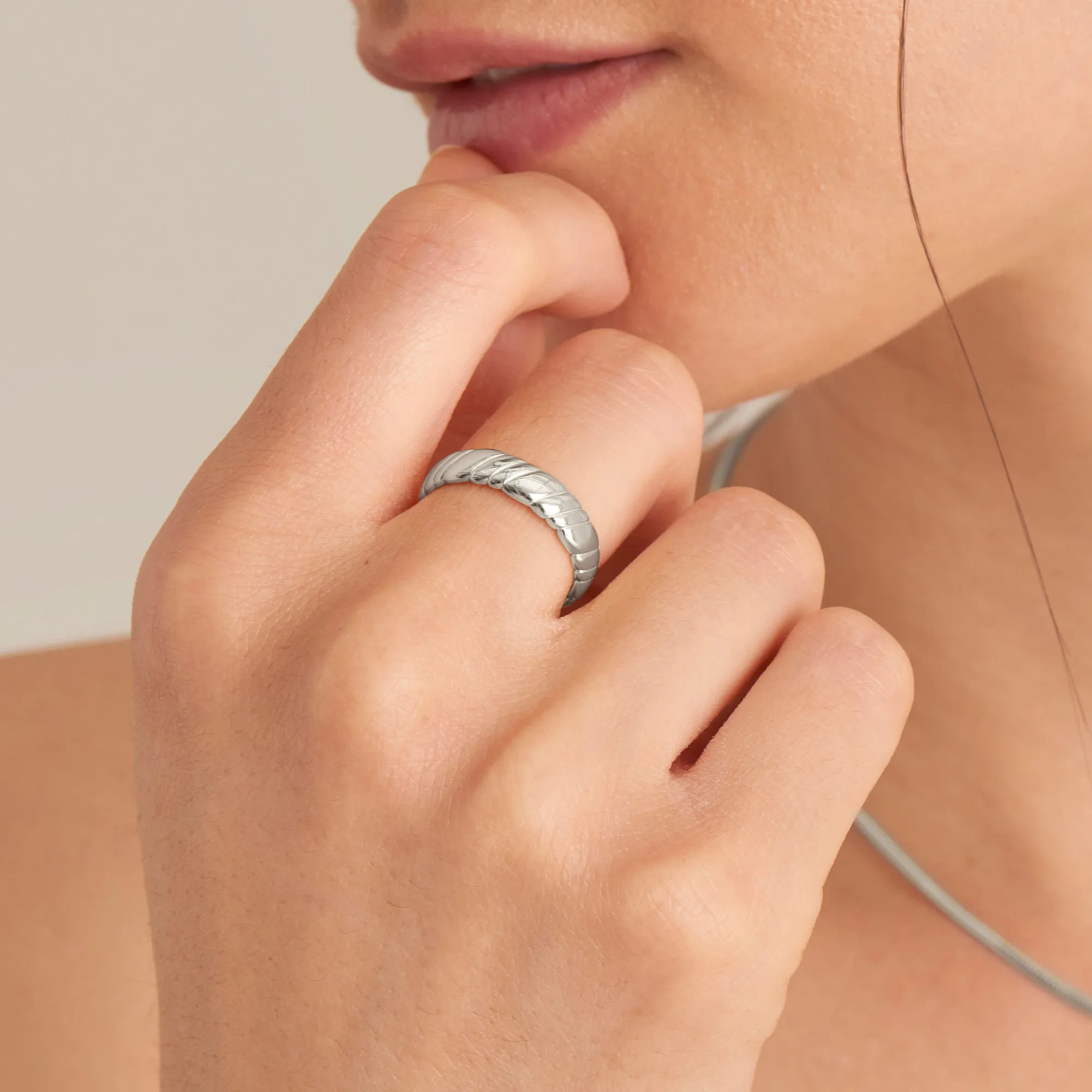 Ania Haie Silver Smooth Twist Wide Band Ring