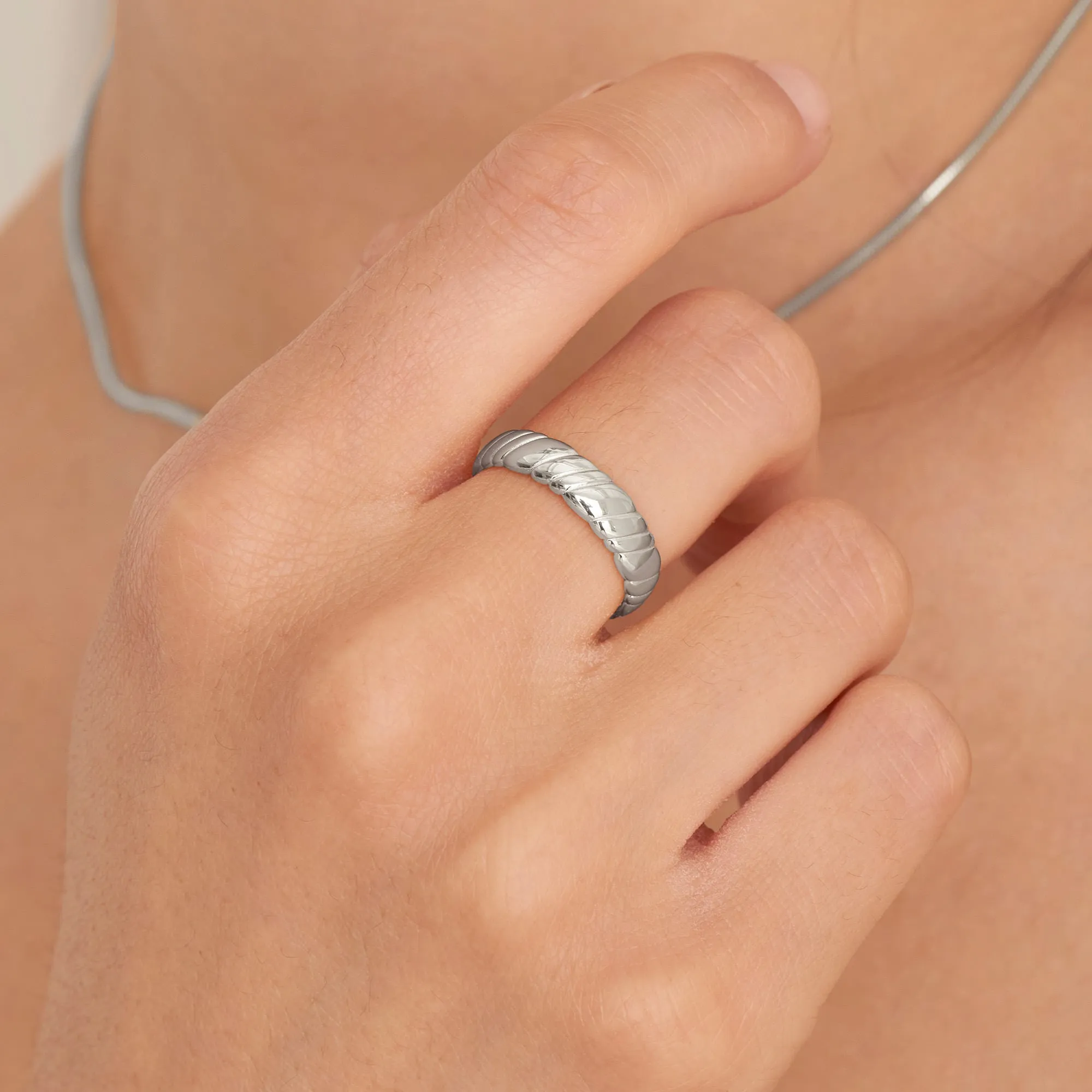 Ania Haie Silver Smooth Twist Wide Band Ring