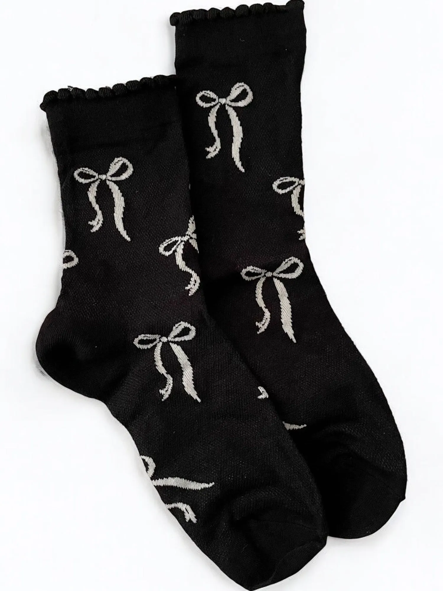 Anna-Kaci Women's Ribbon Bow Ankle Socks with Ruffled Edge Trim