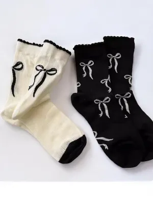 Anna-Kaci Women's Ribbon Bow Ankle Socks with Ruffled Edge Trim
