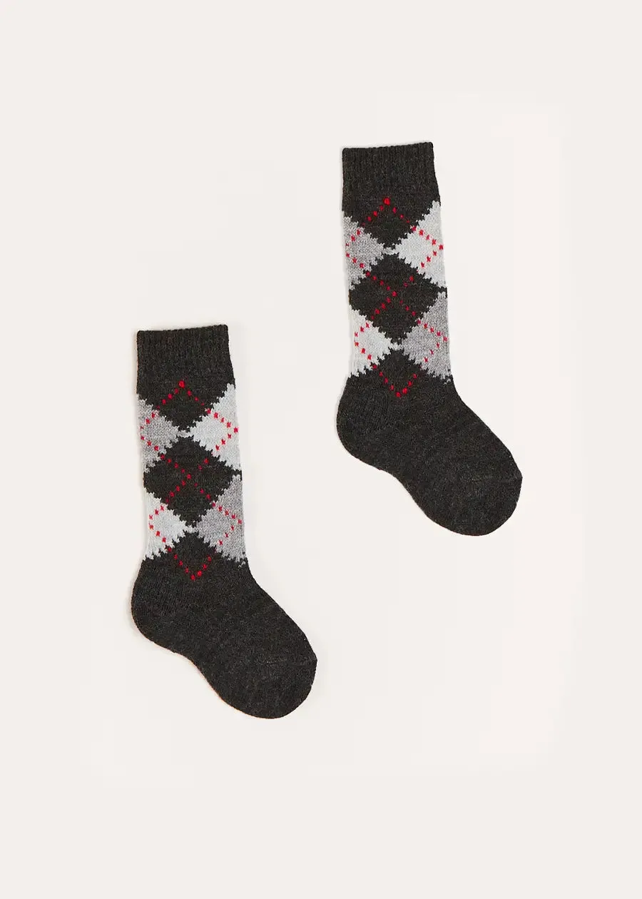 Argyle Knee Socks in Grey (2-10yrs)