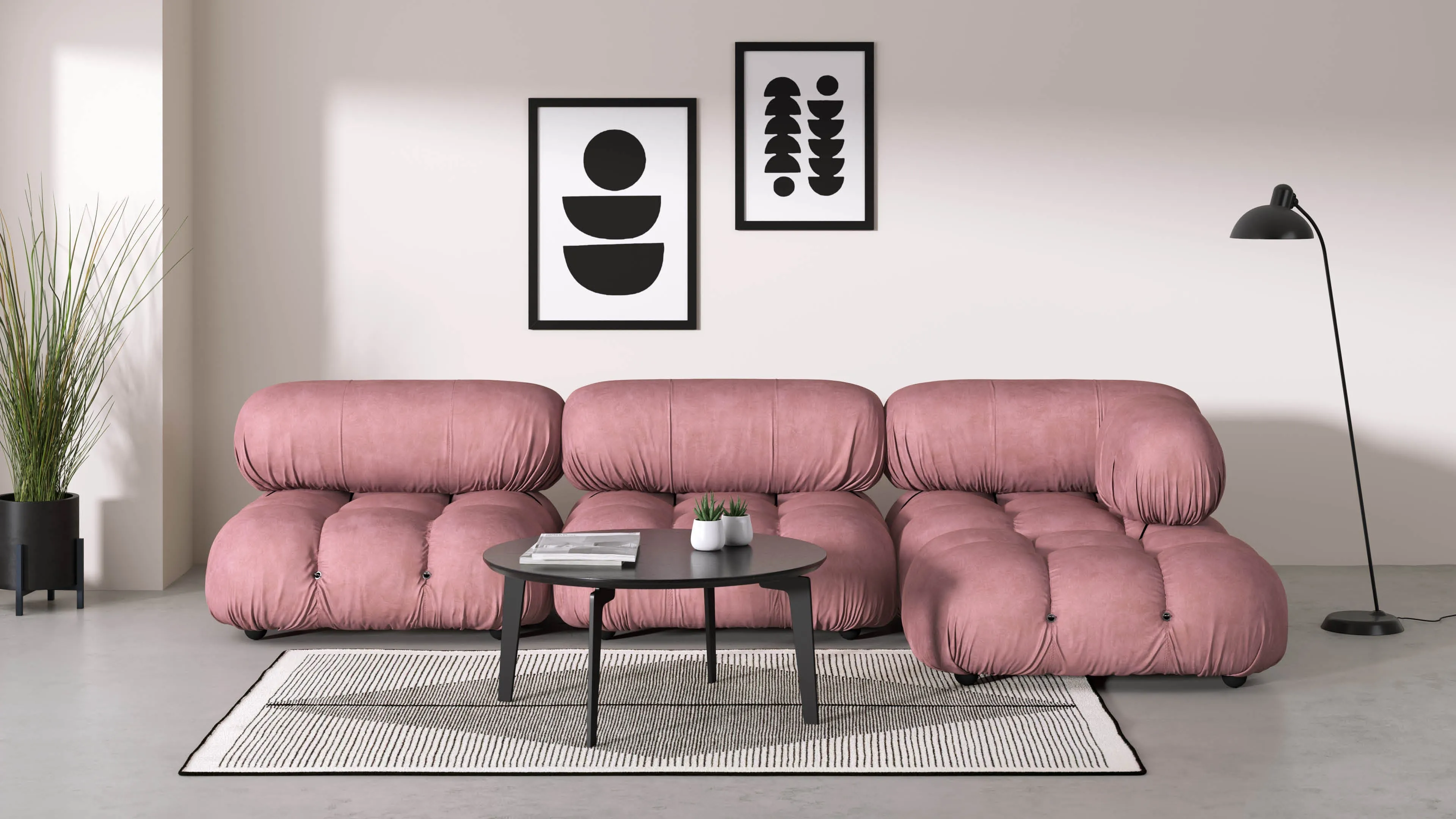 Belia - Belia Module, Right Corner, Blush Pink Velvet