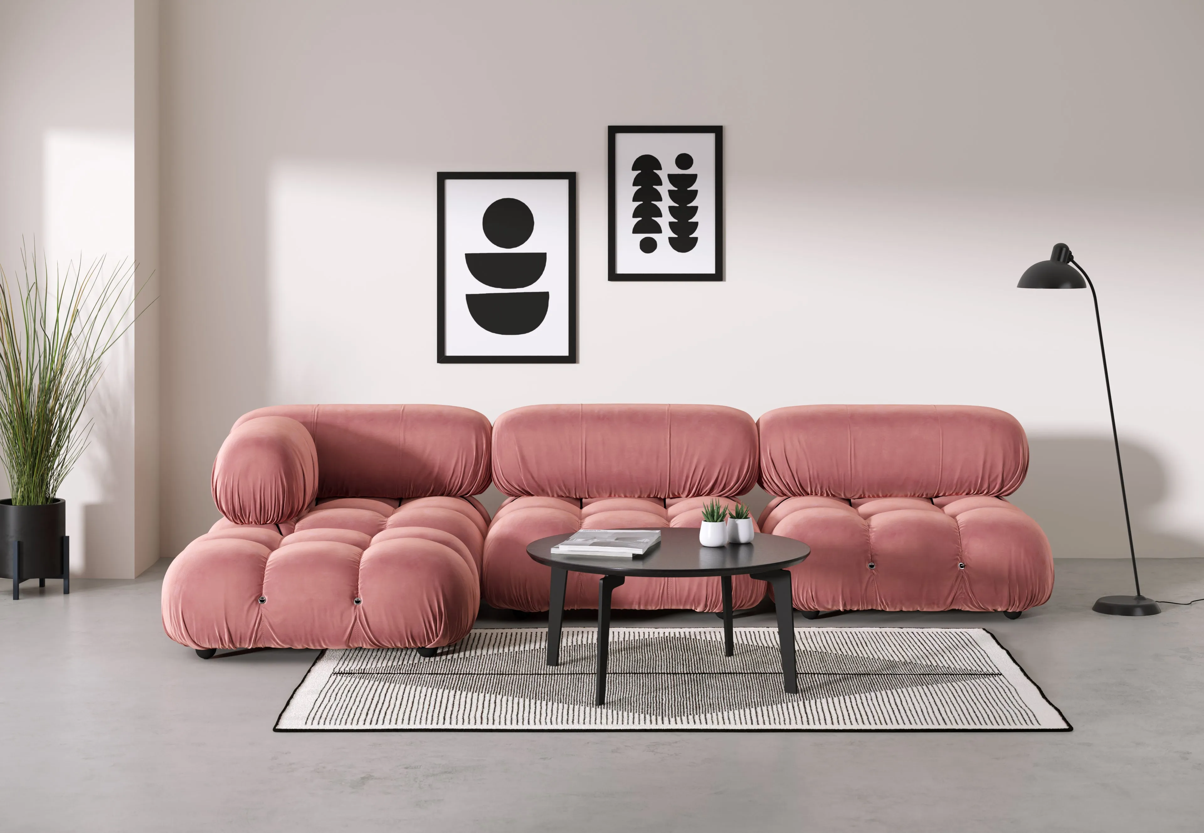 Belia - Belia Sectional, Left Chaise, Blush Pink Velvet