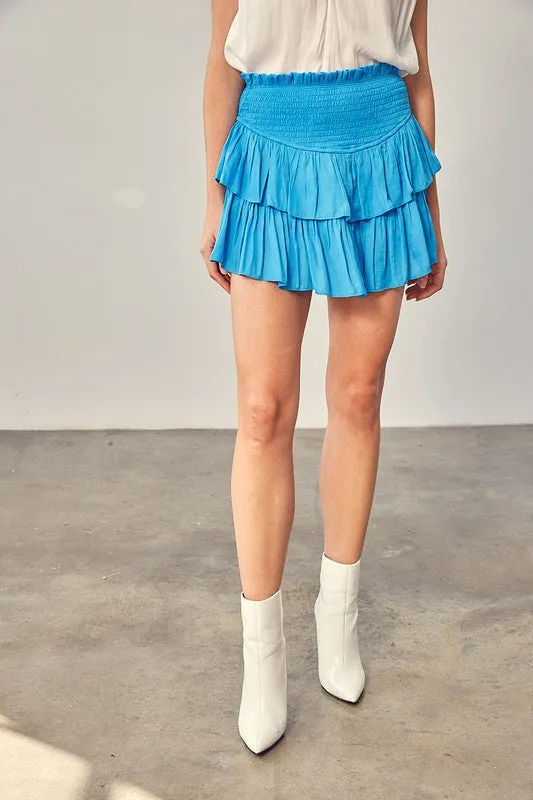 Blue Ruffle Mini Skort