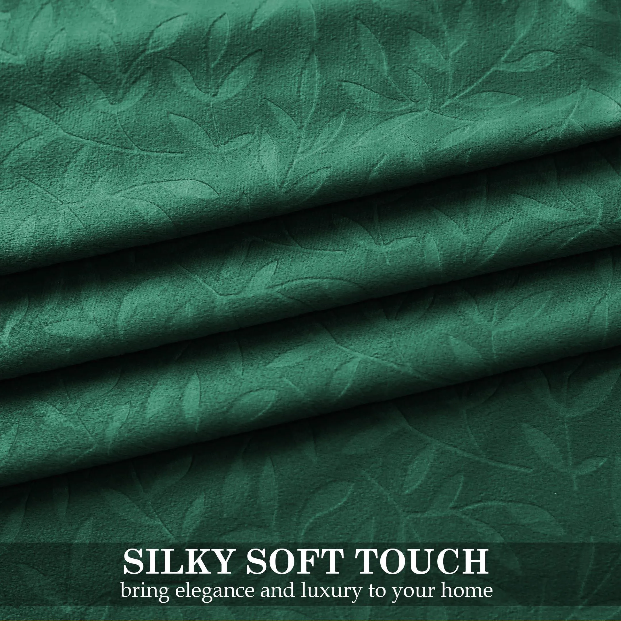 Branched Leaves Embossed Velvet Curtains Green