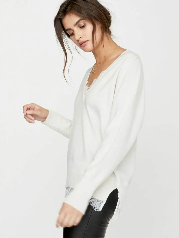 Brochu Walker - Lace Vee Layered Pullover in Ivory