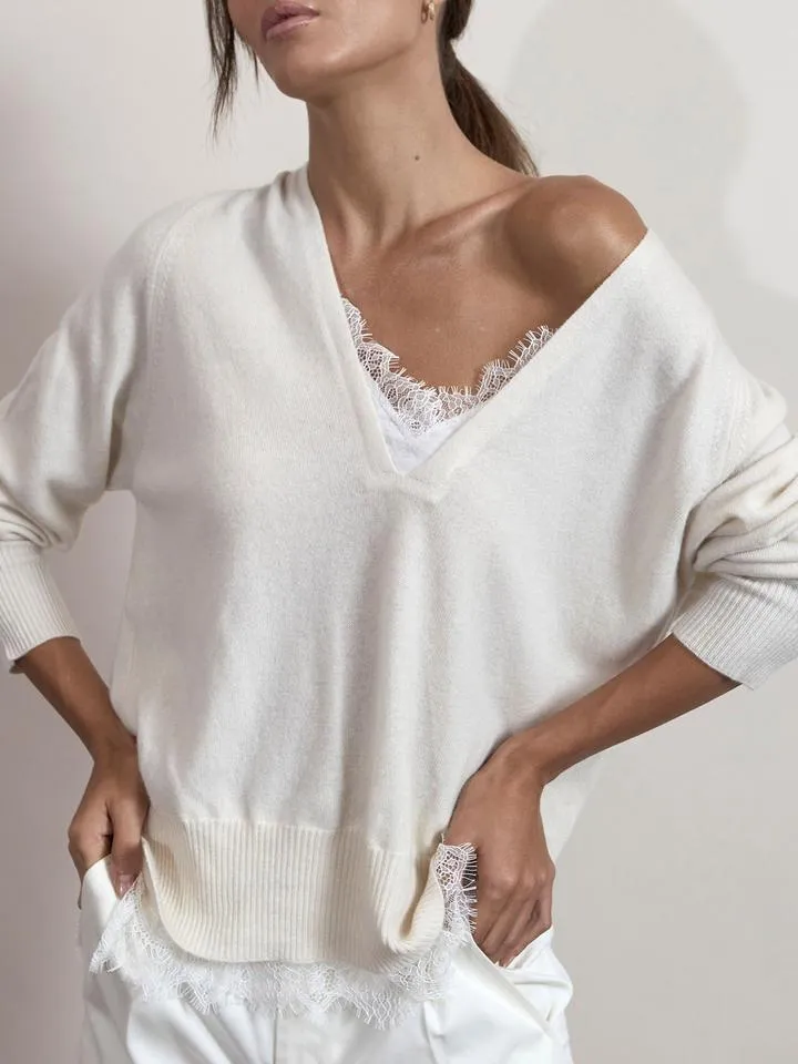 Brochu Walker - Lace Vee Layered Pullover in Ivory