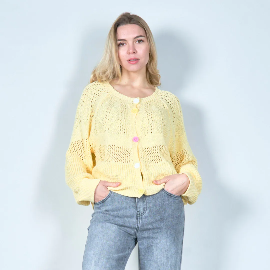 Button-up crochet knit cardigan wholesale