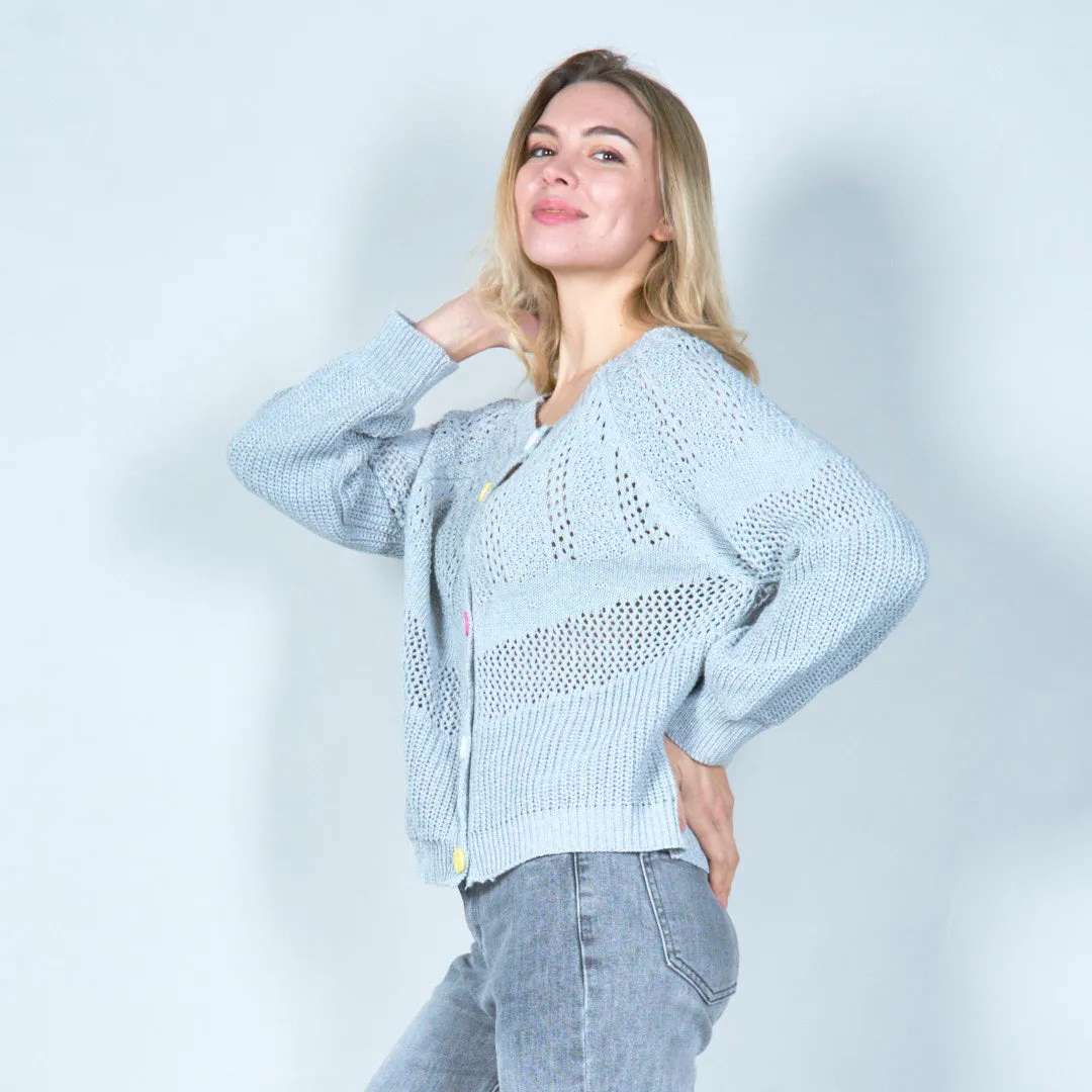 Button-up crochet knit cardigan wholesale