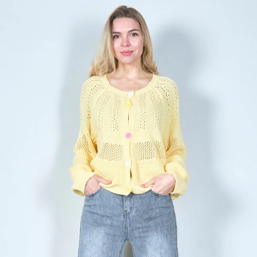 Button-up crochet knit cardigan wholesale