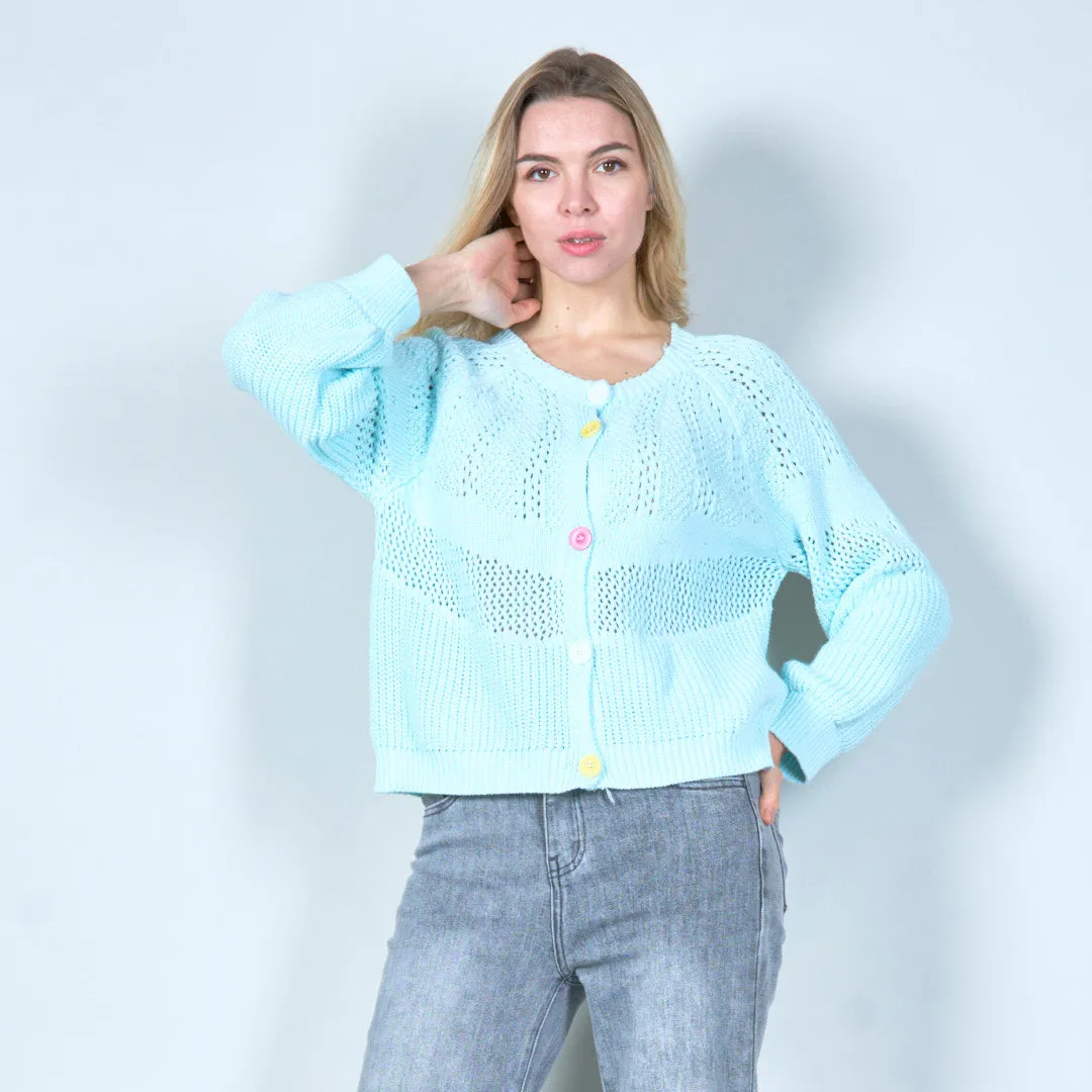 Button-up crochet knit cardigan wholesale