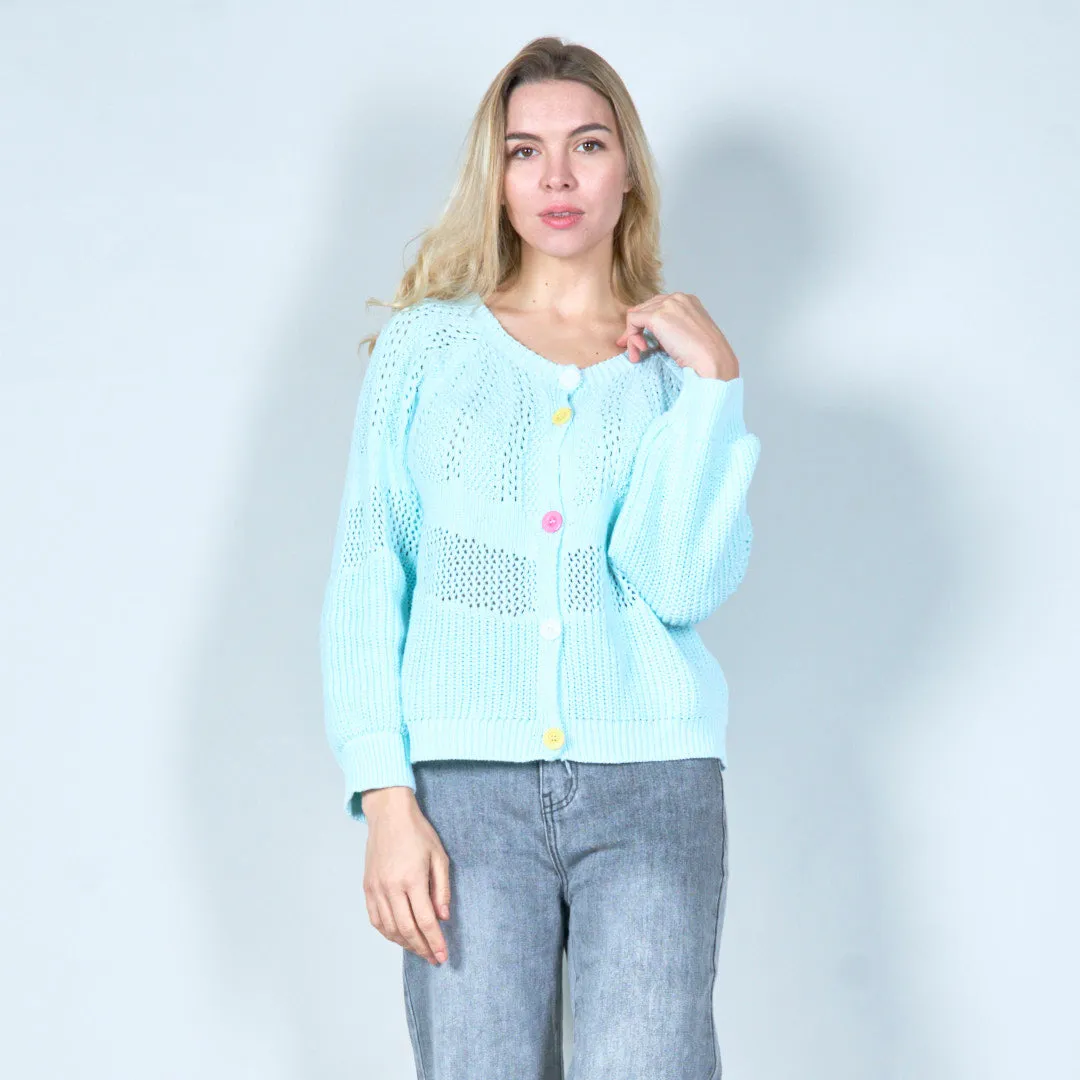 Button-up crochet knit cardigan wholesale