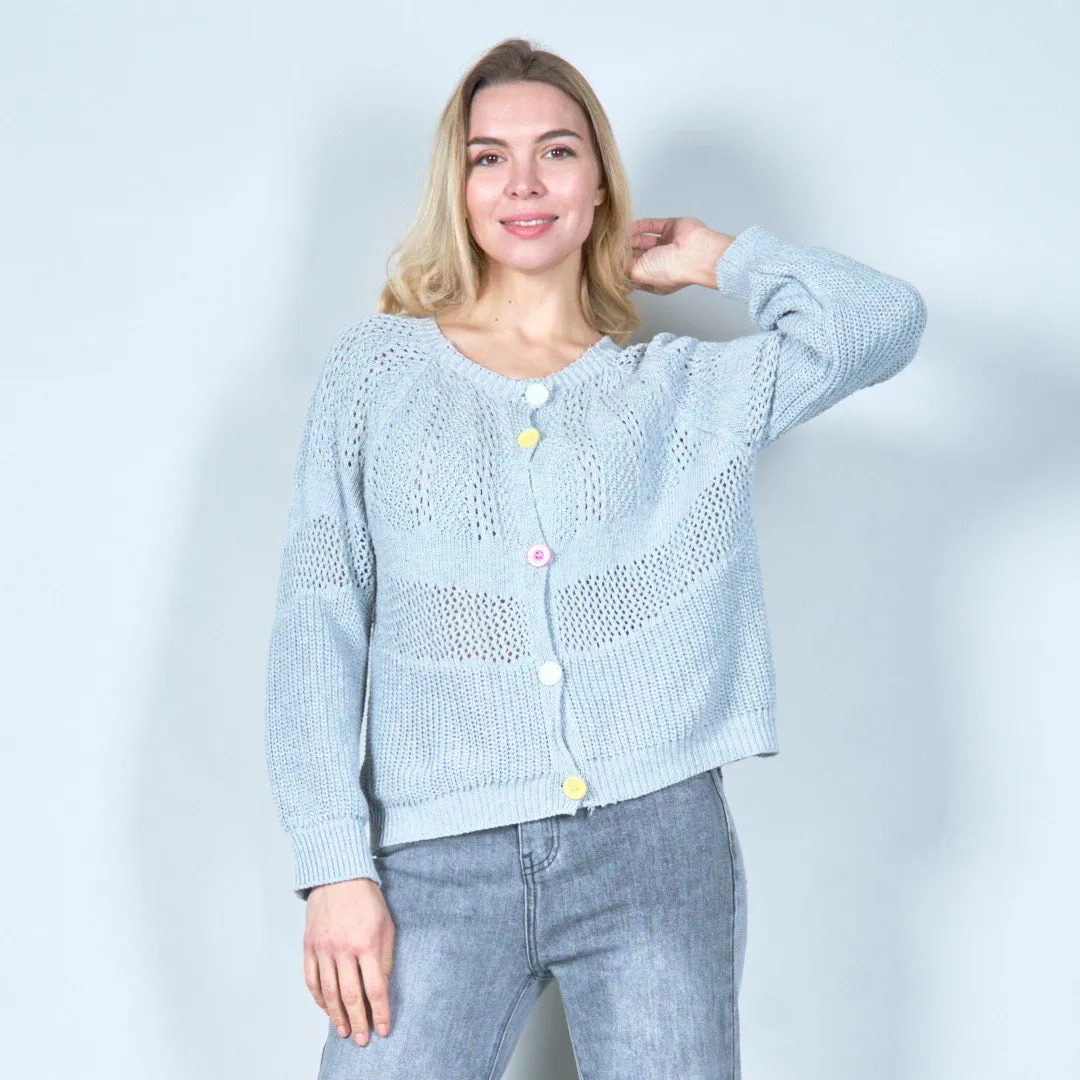 Button-up crochet knit cardigan wholesale