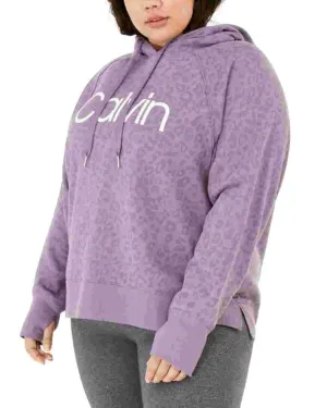 Calvin Klein Women's Plus Size Animal-Print Hooded Sweatshirt Purple Size 3X | Purple