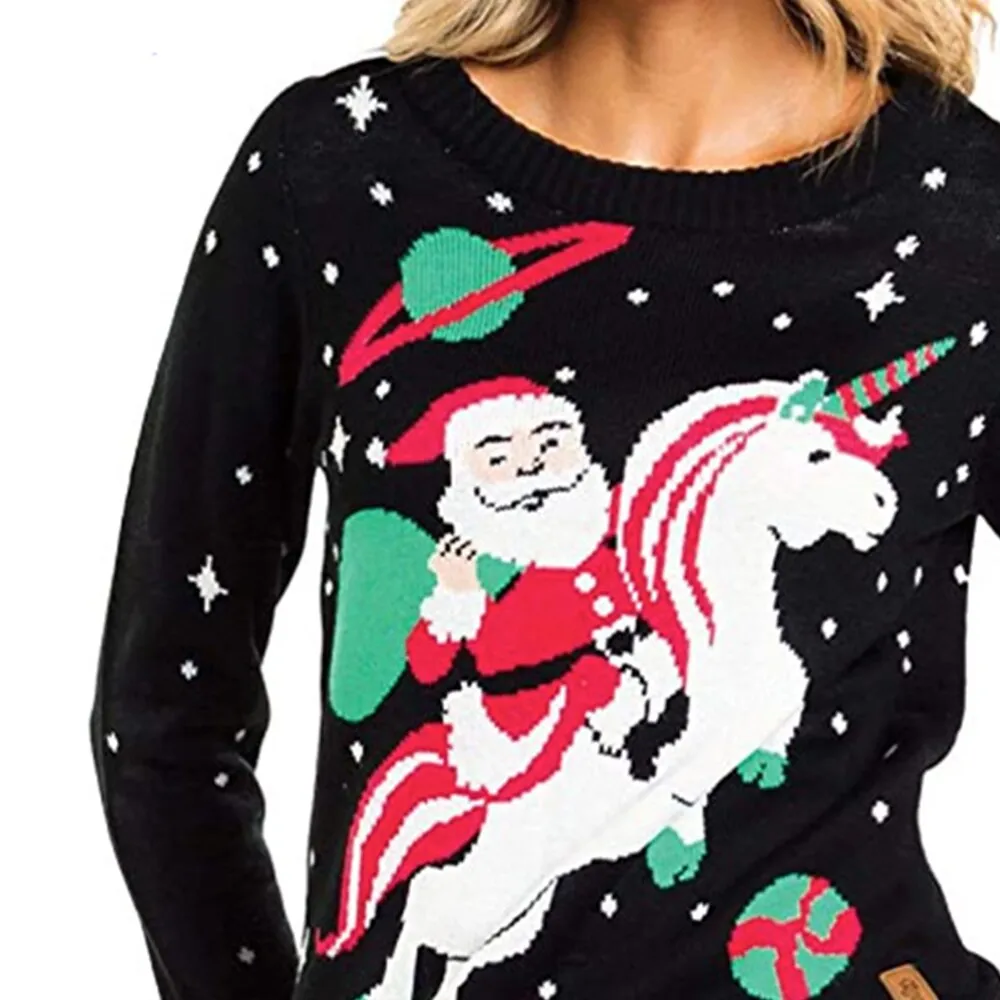 Casual and Loose Christmas Sweater Winter Fashion Black Knitting Sweater