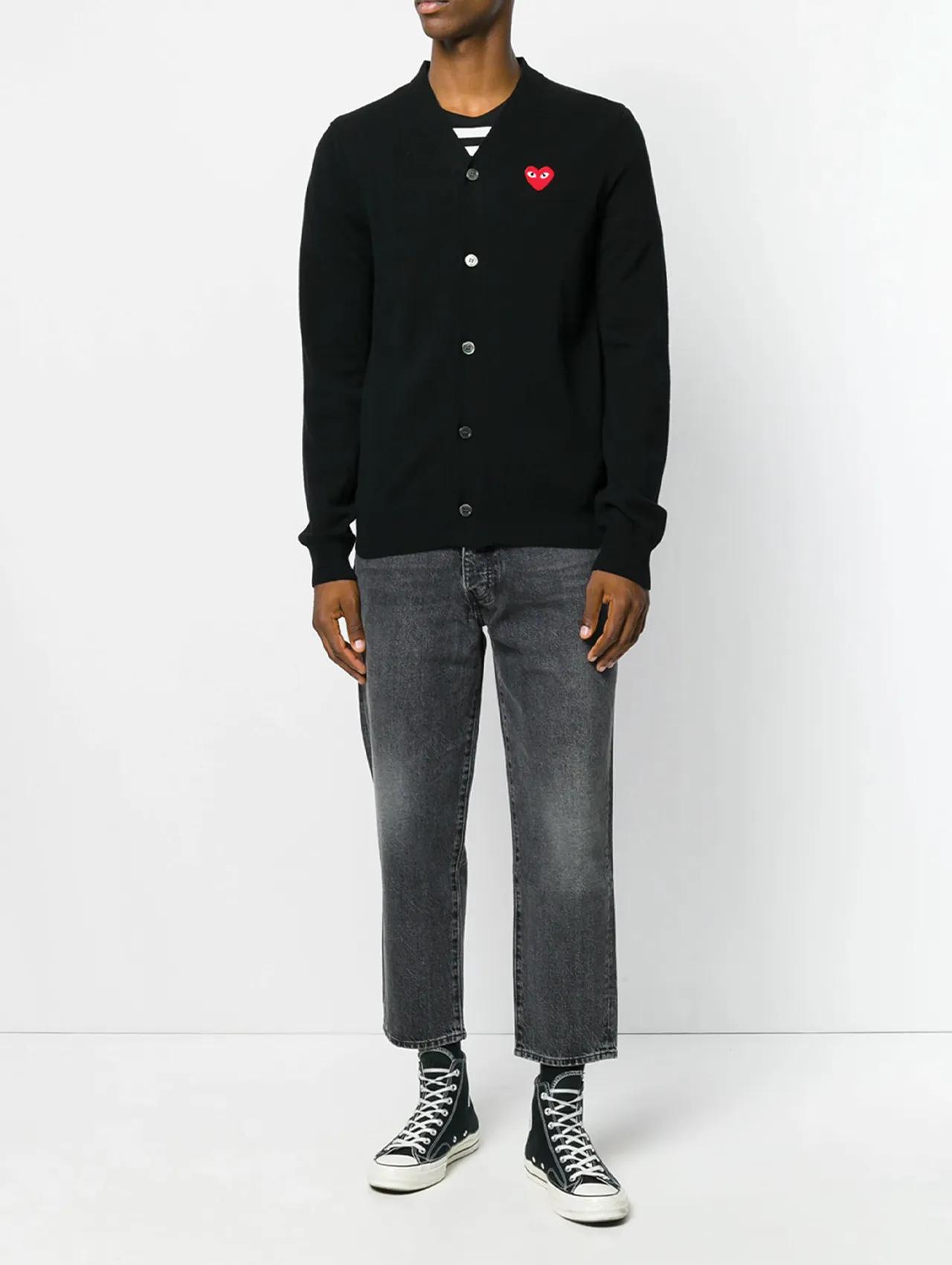 CDG PLAY Black Embroidered Logo Cardigan