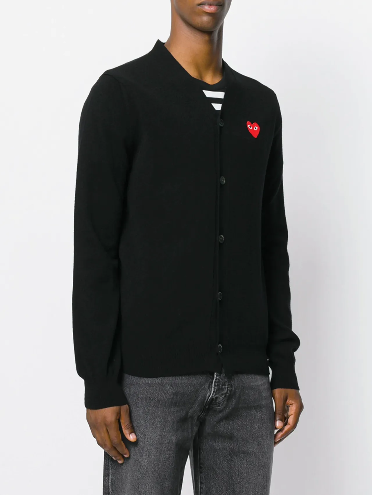 CDG PLAY Black Embroidered Logo Cardigan