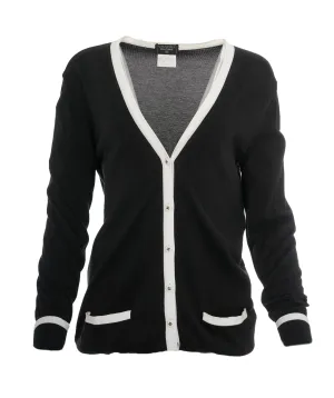 Chanel 96P CC Buttons Cotton Cardigan Black White #$44 ASL10434