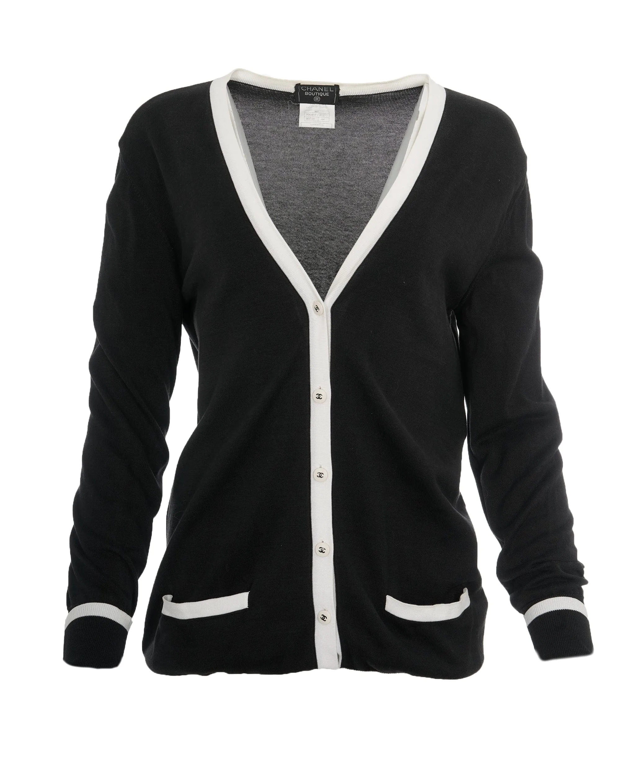 Chanel 96P CC Buttons Cotton Cardigan Black White #$44 ASL10434