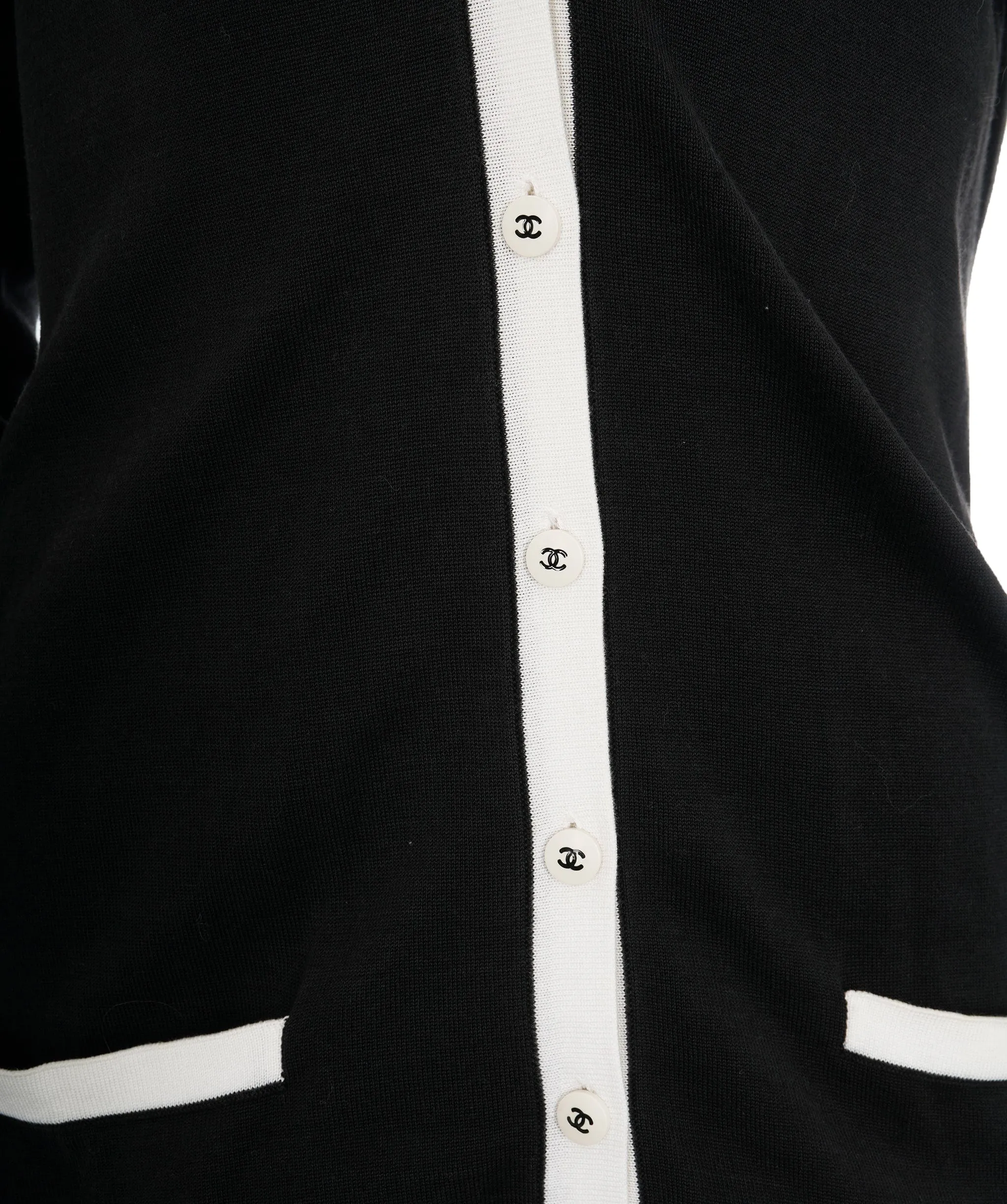 Chanel 96P CC Buttons Cotton Cardigan Black White #$44 ASL10434