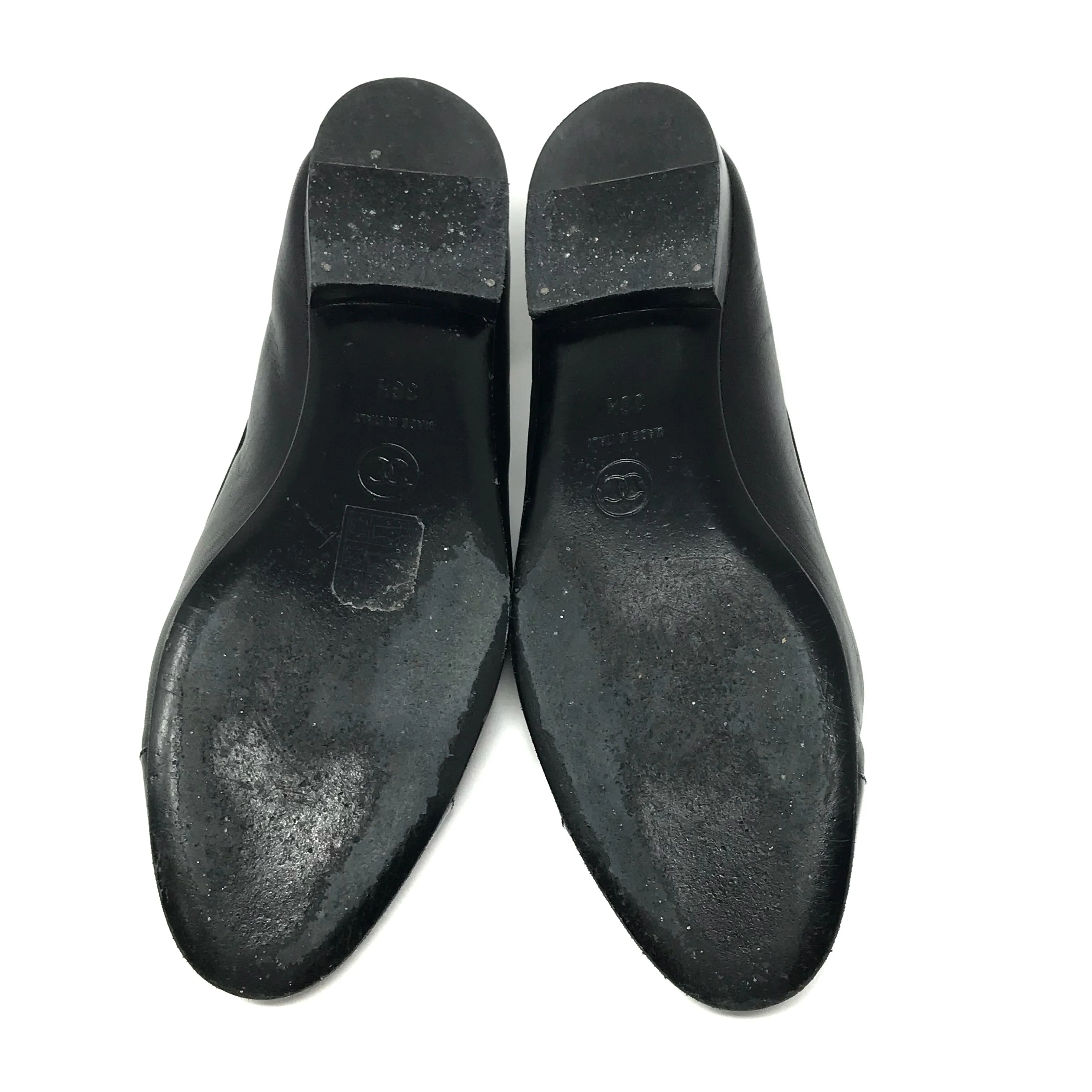Chanel Black Leather Patent Cap Toe Ballerina Ballet Flats