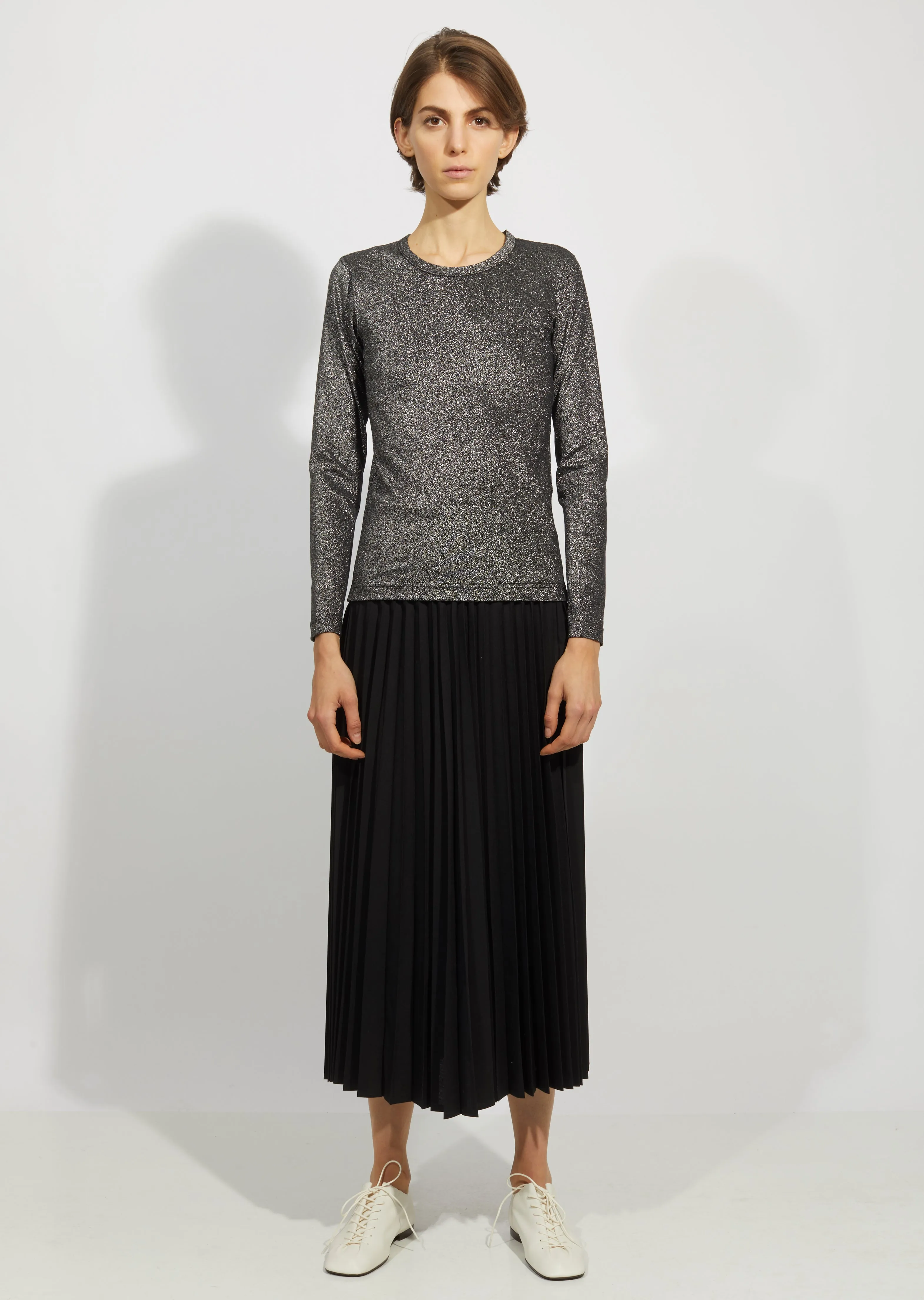 Cotton Polyester Lame Smooth Long Sleeve Top