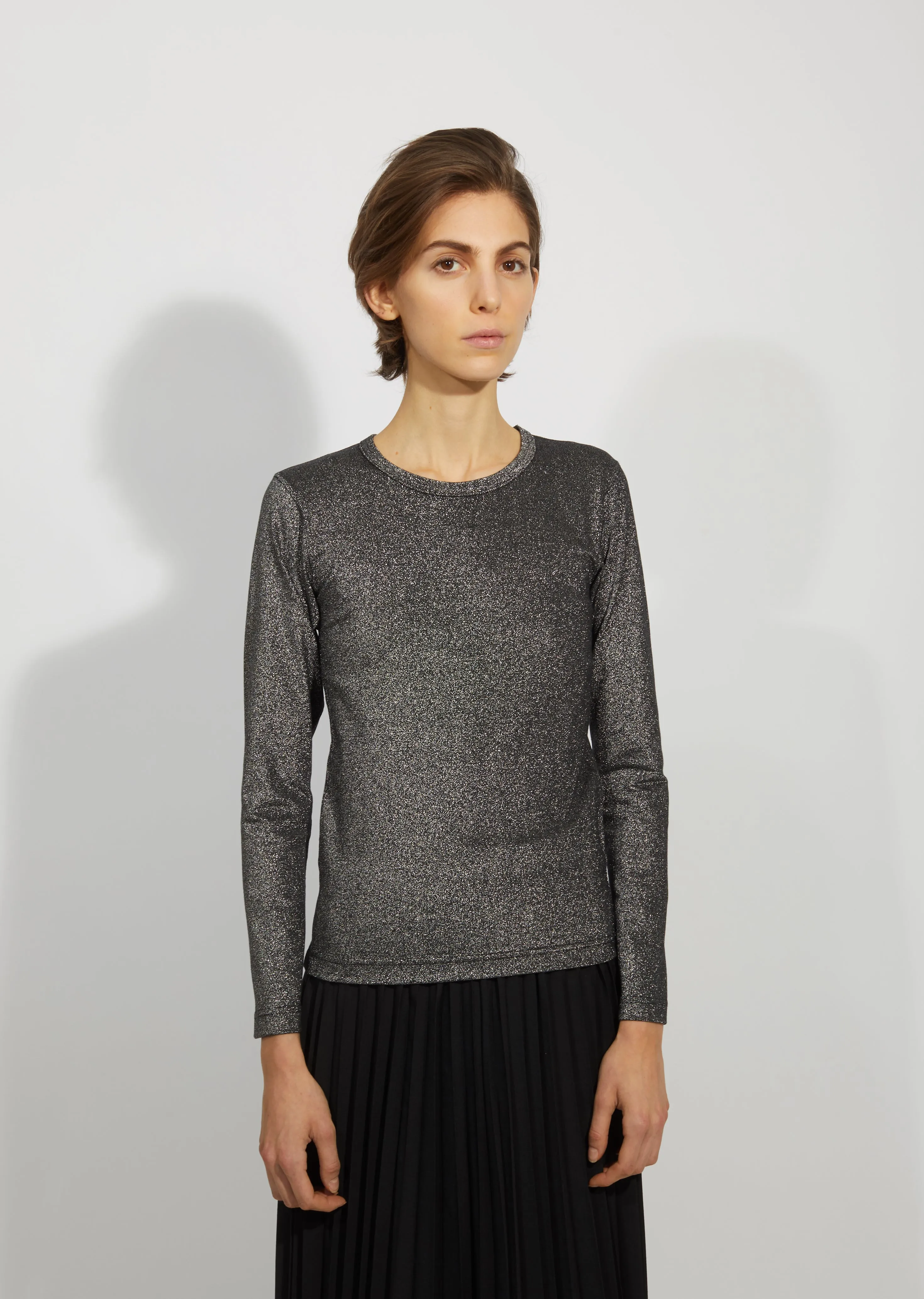 Cotton Polyester Lame Smooth Long Sleeve Top
