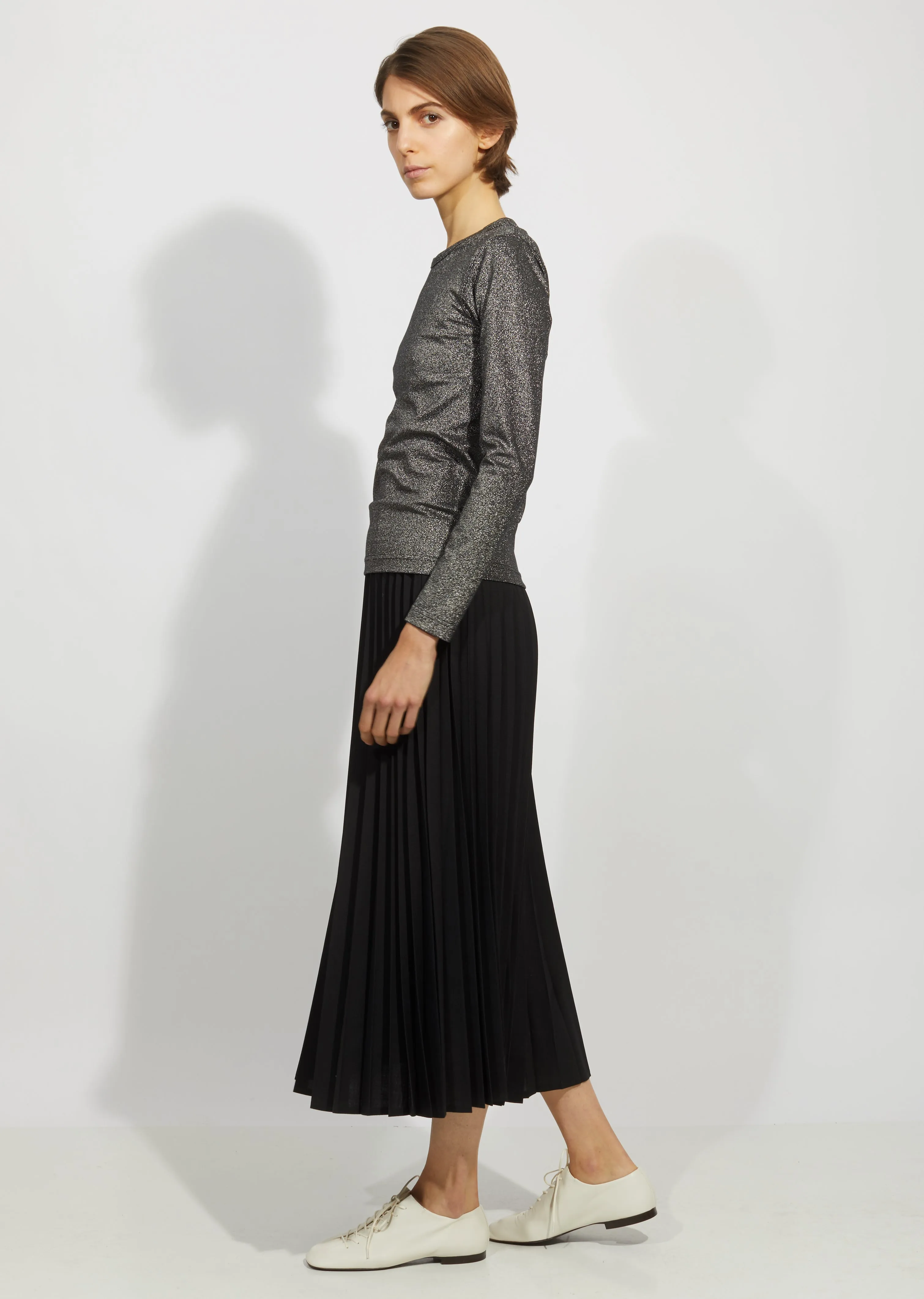 Cotton Polyester Lame Smooth Long Sleeve Top