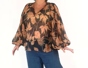 Country Road floral semi-sheer long sleeve top size 16