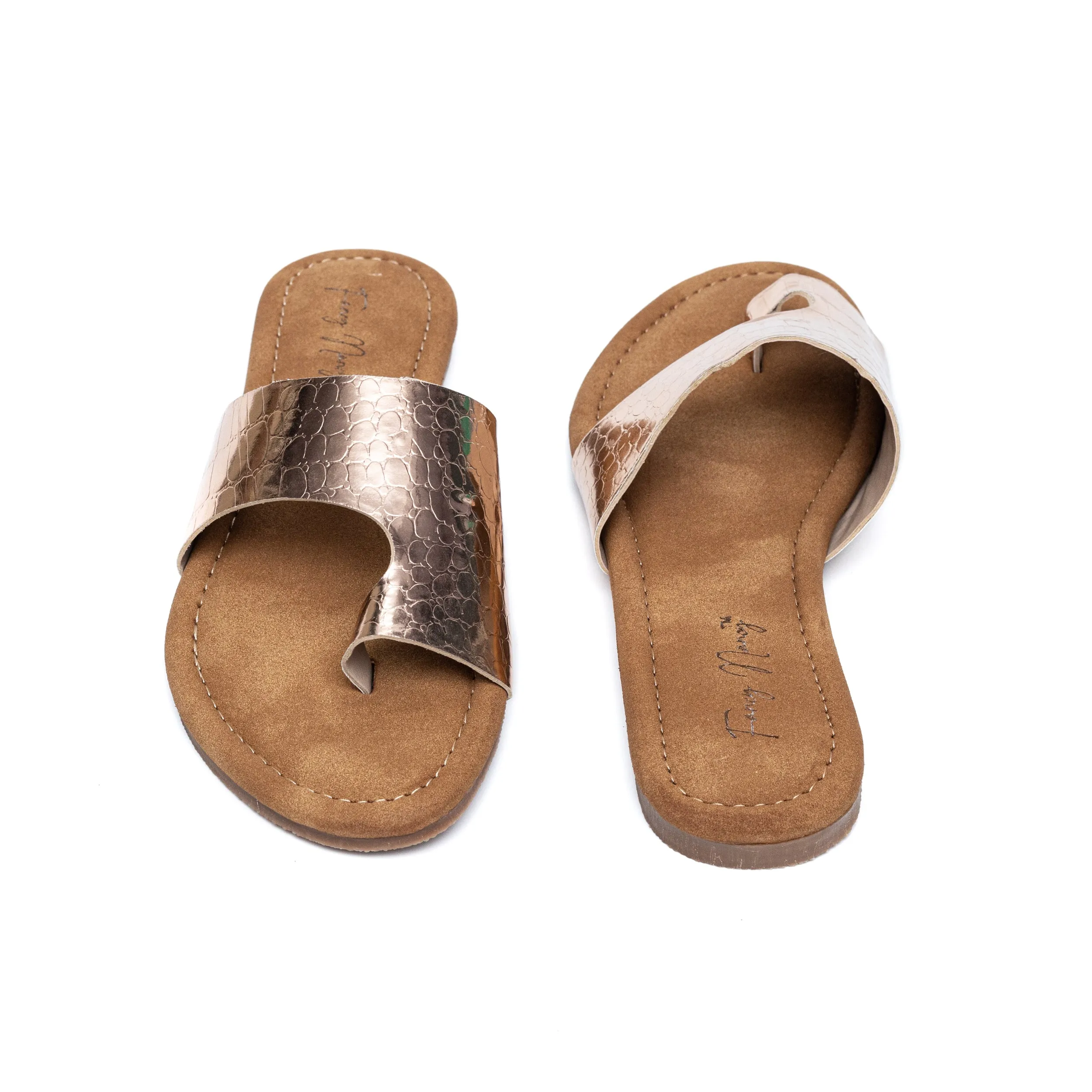 Croc Thumb Flats - Rose Gold