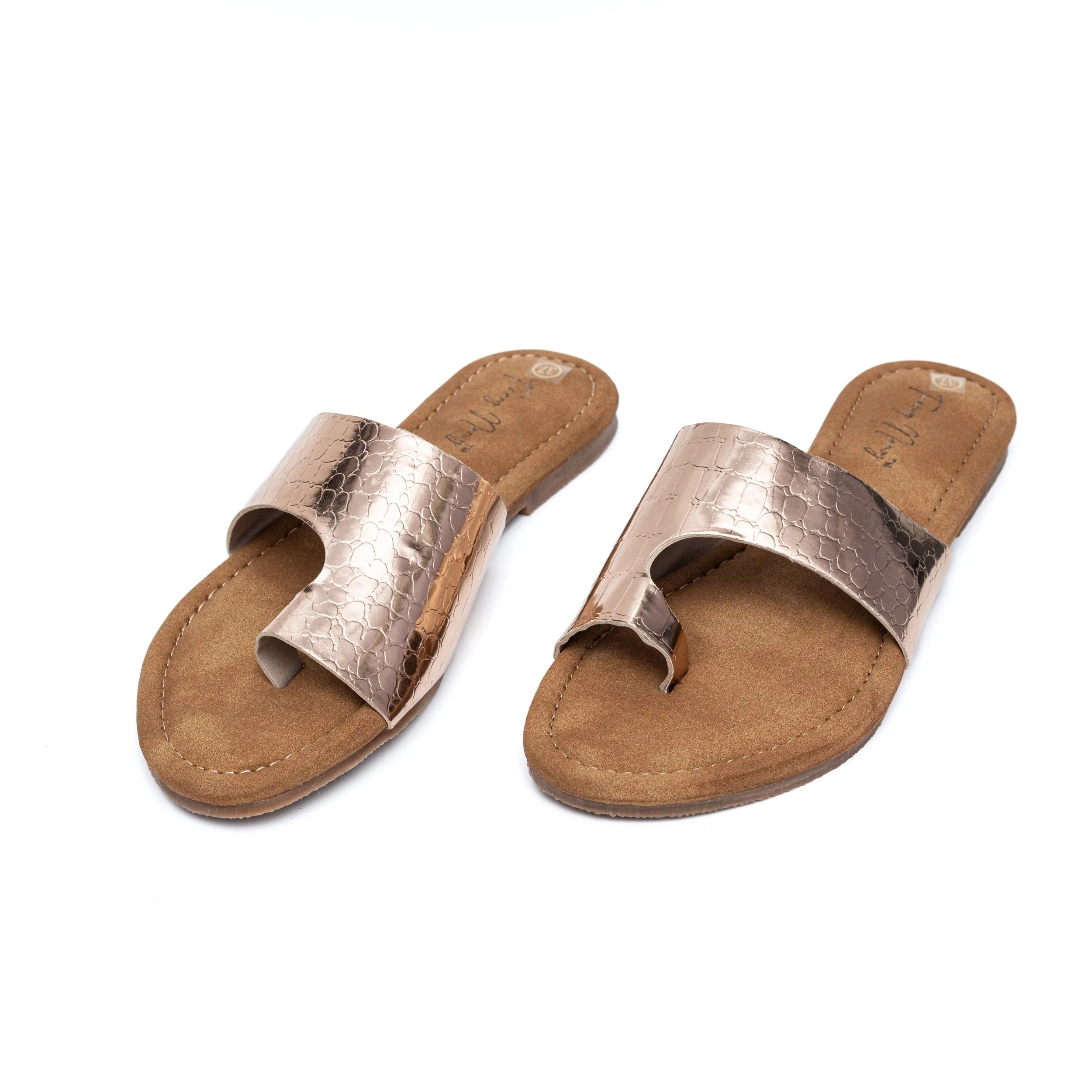 Croc Thumb Flats - Rose Gold