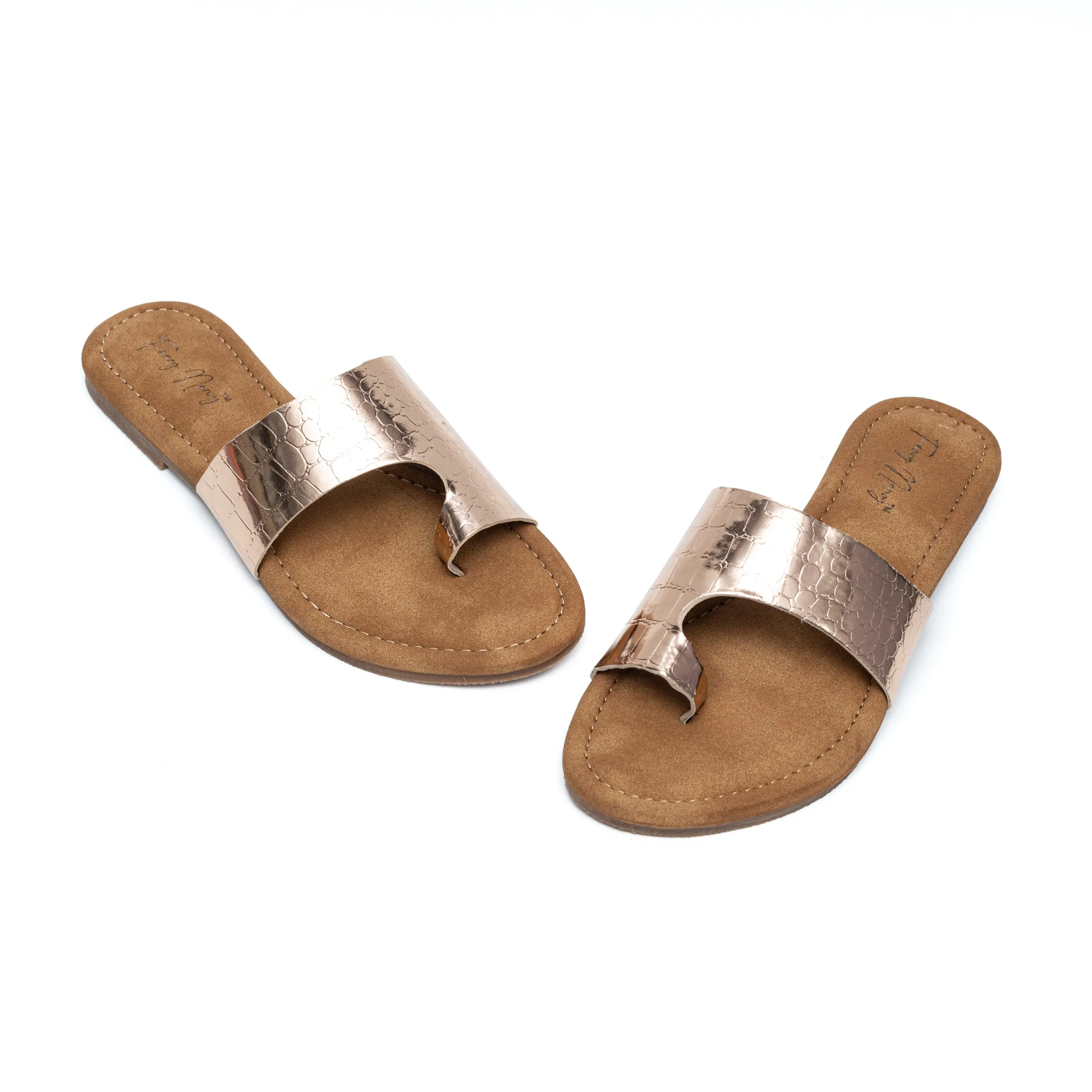 Croc Thumb Flats - Rose Gold