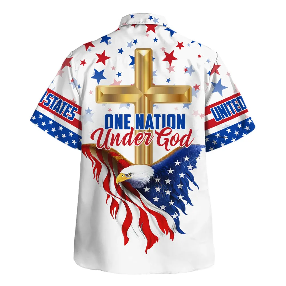 Cross Eagle One Nation Under God Hawaiian Shirt - Christian Hawaiian Shirt - Religious Hawaiian Shirts