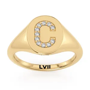 Diamond Initial Signet Ring Personalized Jewelry