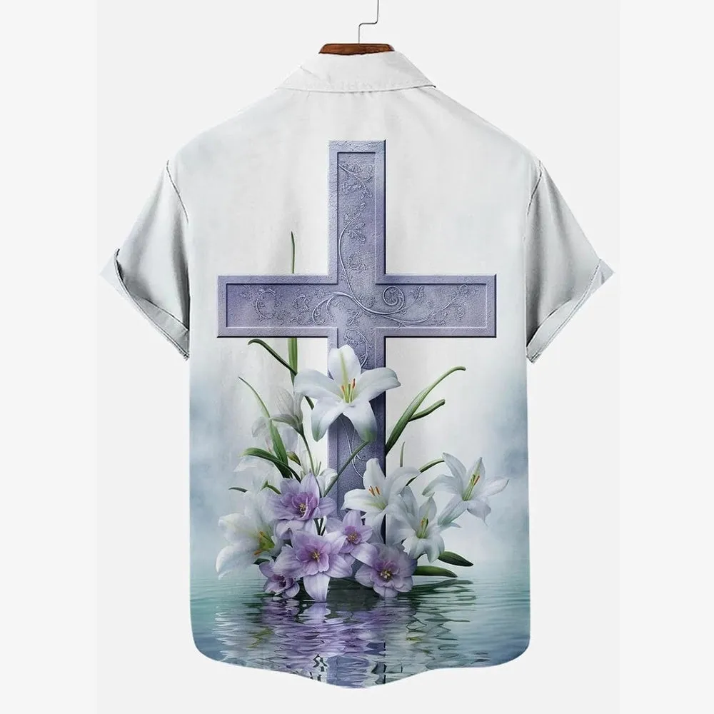 Easter Cross Lily Christian Hawaiian Shirt - Hawaiian Beach Shirts for Men Women