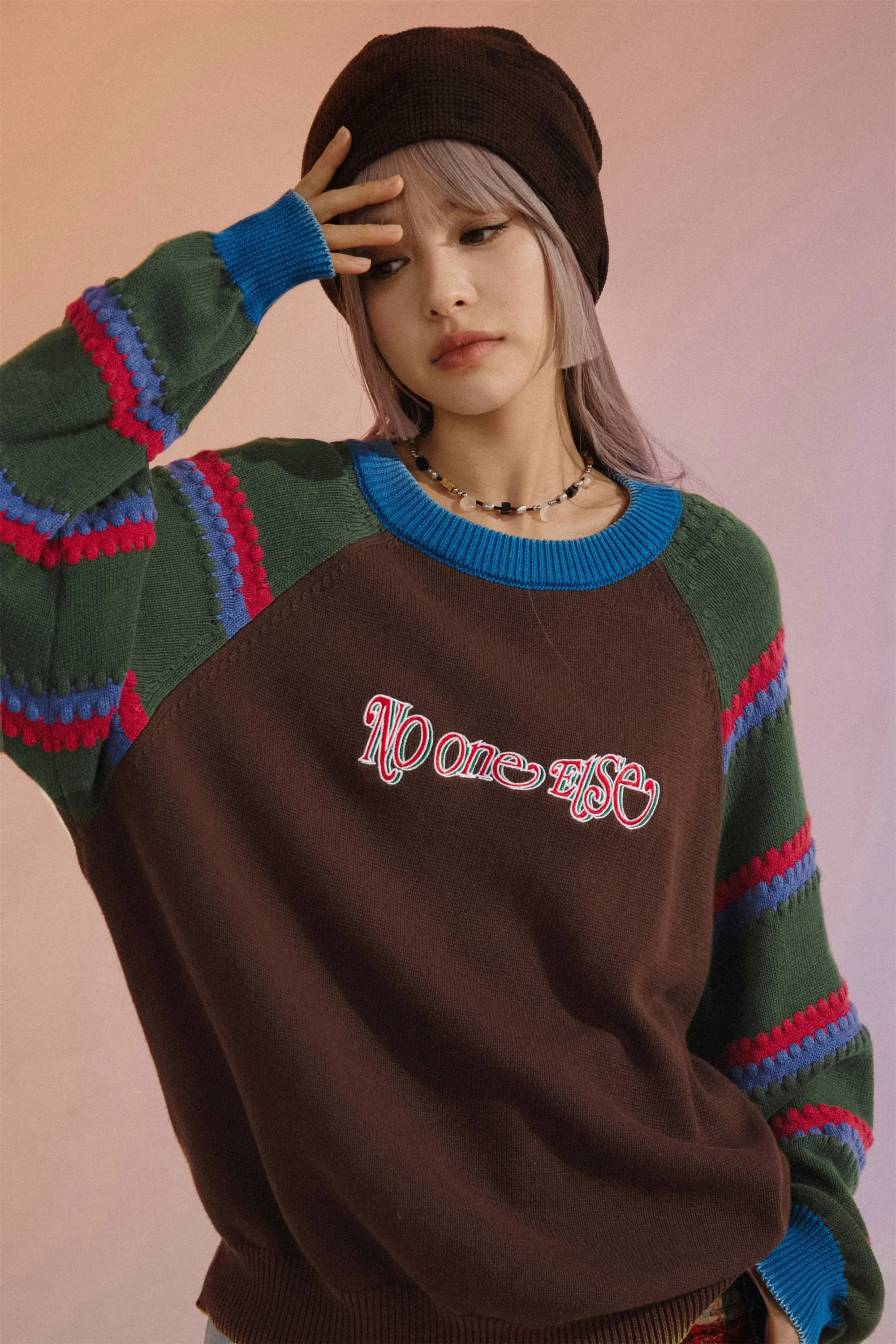 Embroidered Raglan Knit Sweater