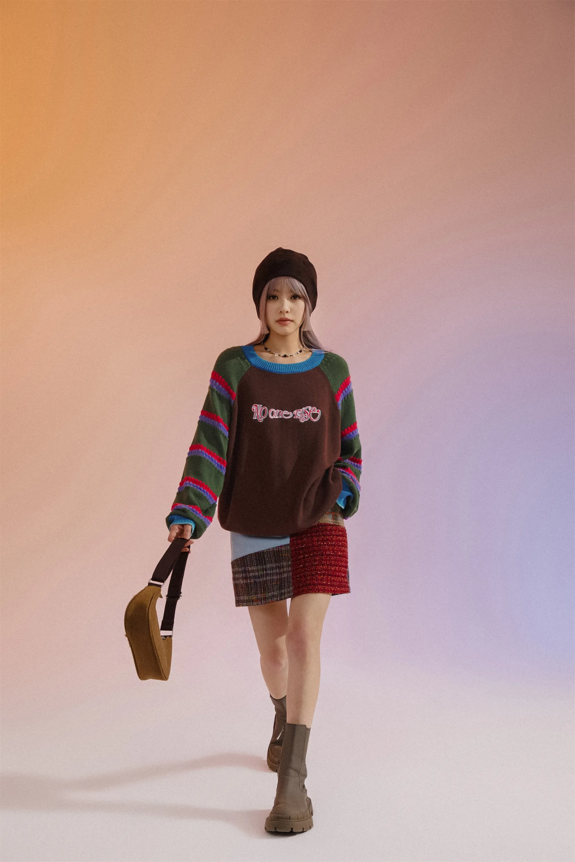 Embroidered Raglan Knit Sweater