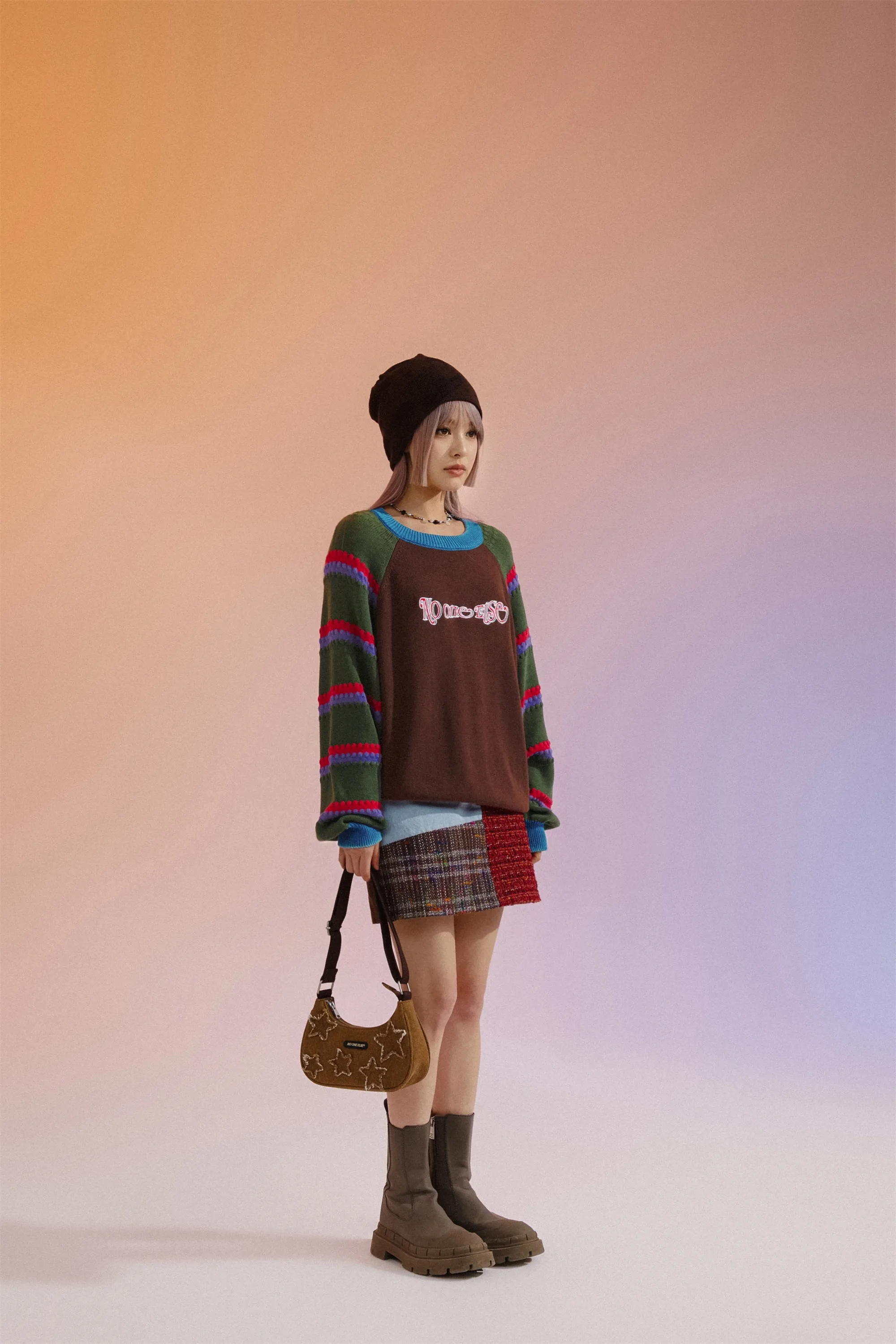 Embroidered Raglan Knit Sweater
