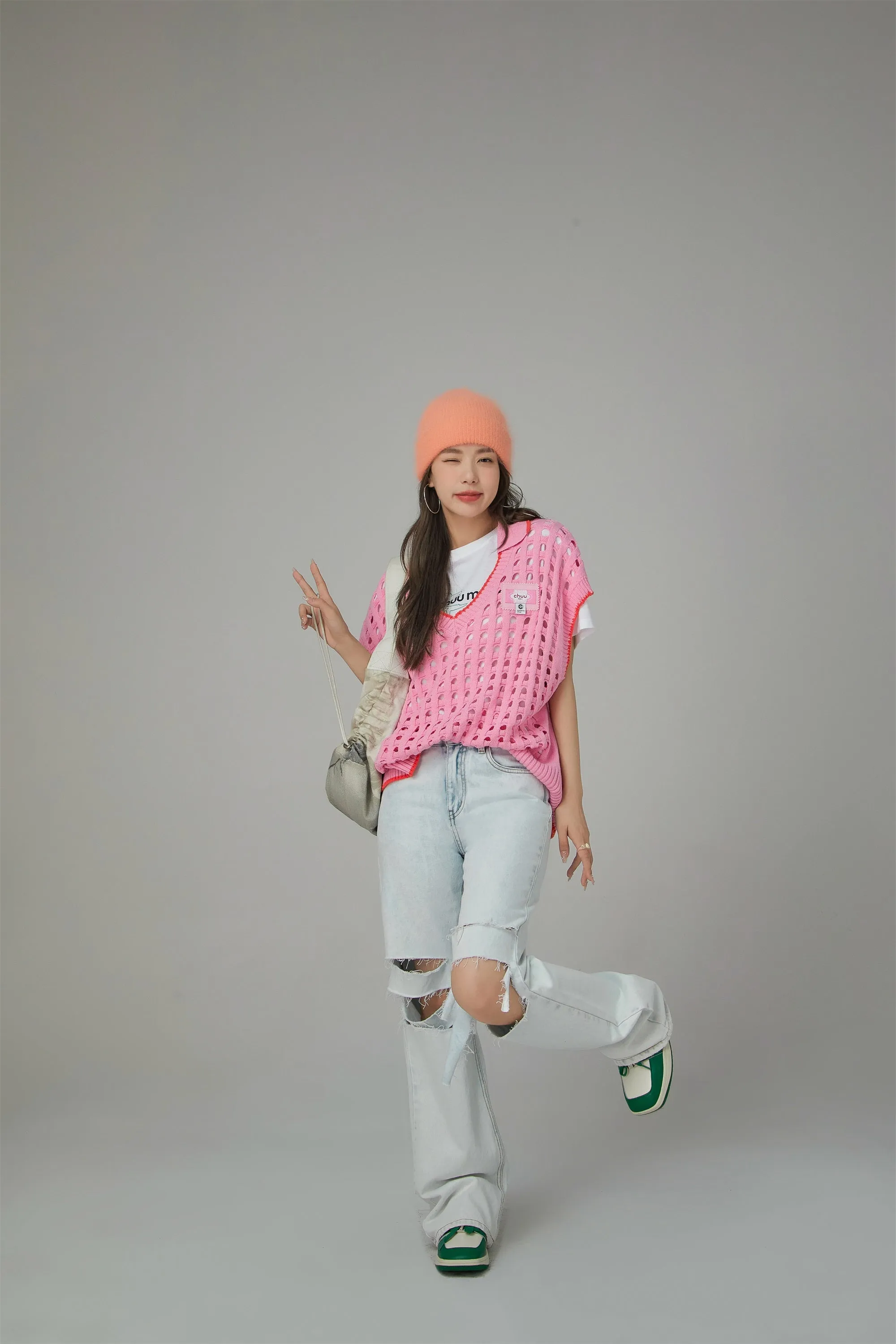 Ex-Varsity Girl Crochet Vest Sweater