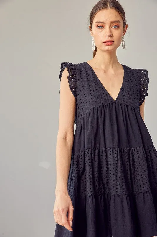 Eyelet Babydoll Dress In Black
