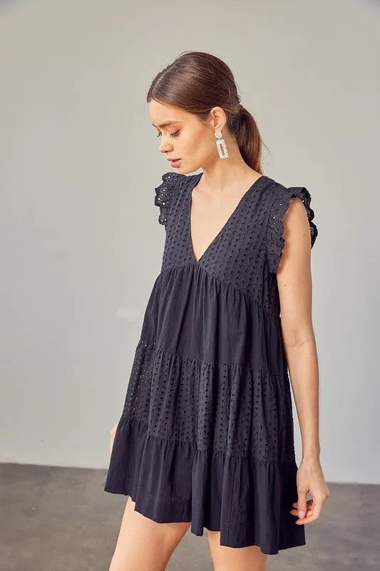 Eyelet Babydoll Dress In Black