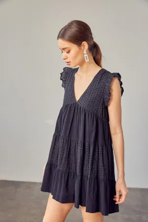 Eyelet Babydoll Dress In Black