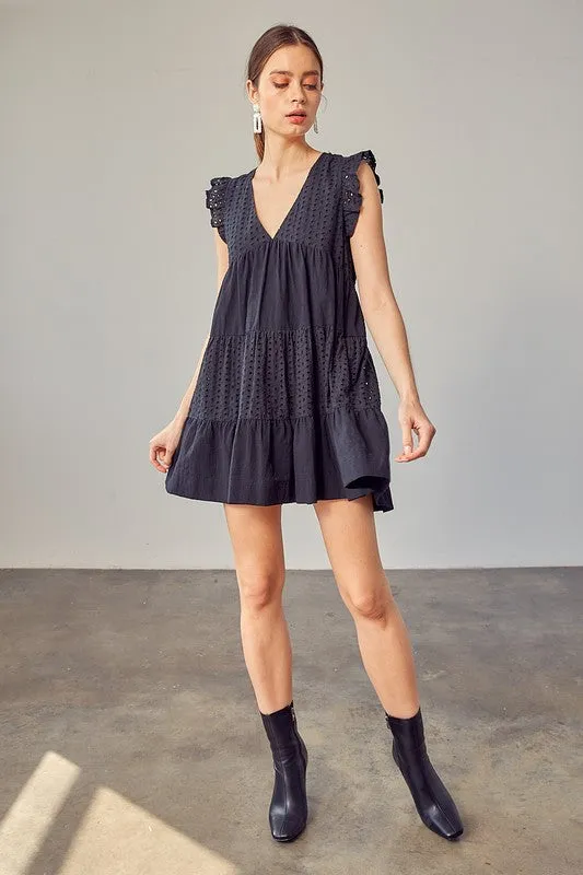 Eyelet Babydoll Dress In Black