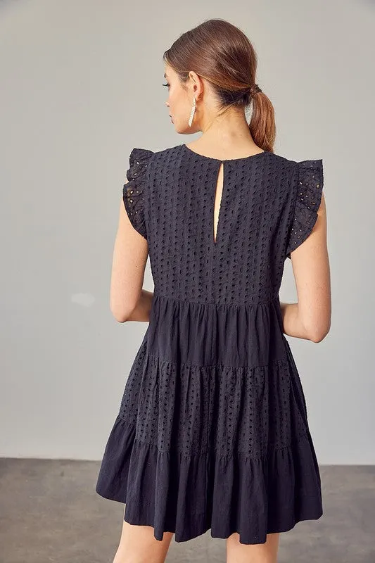 Eyelet Babydoll Dress In Black
